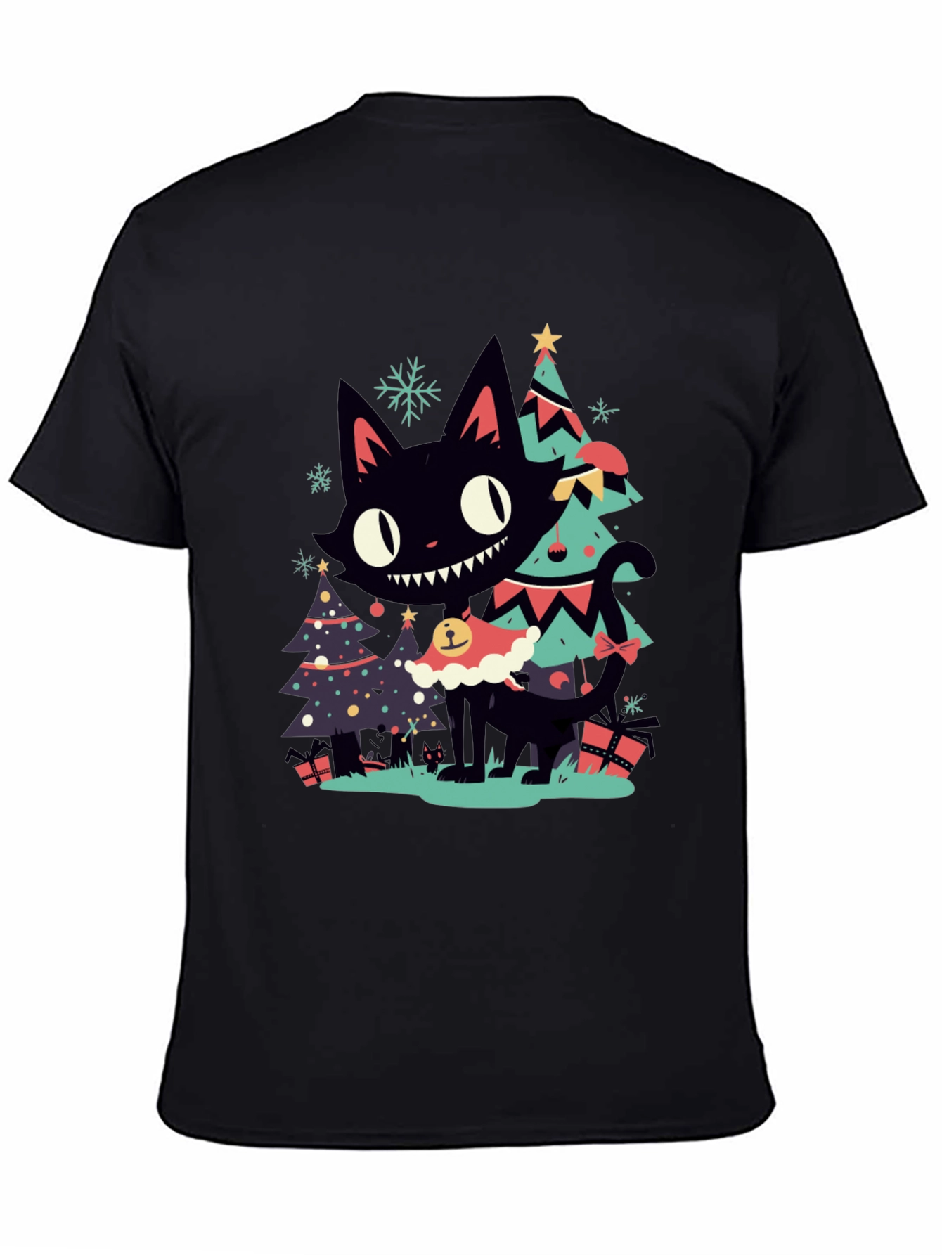 Festive Black Cat Christmas T-Shirt