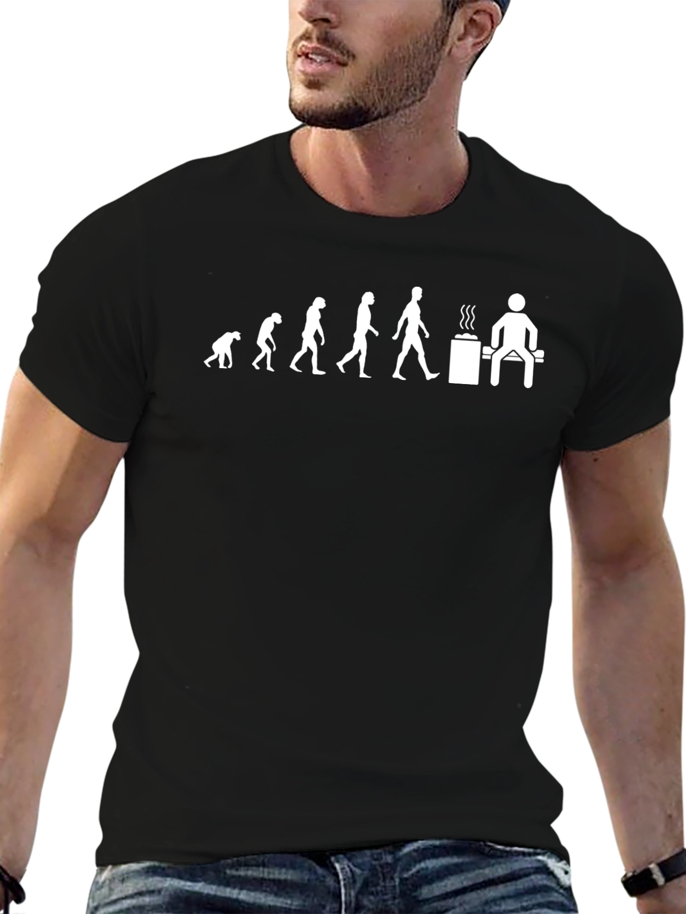Evolution of Hot Tub Man Black T-Shirt