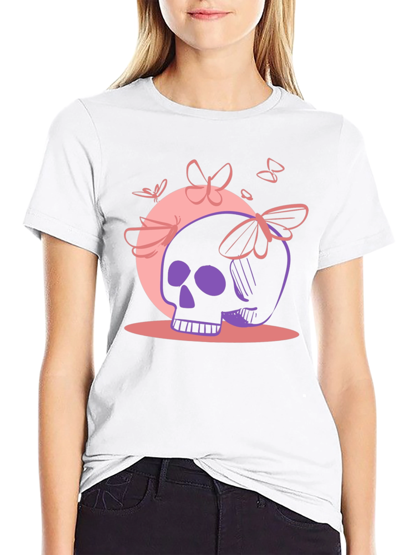 Skull & Butterfly Graphic Tee - Black