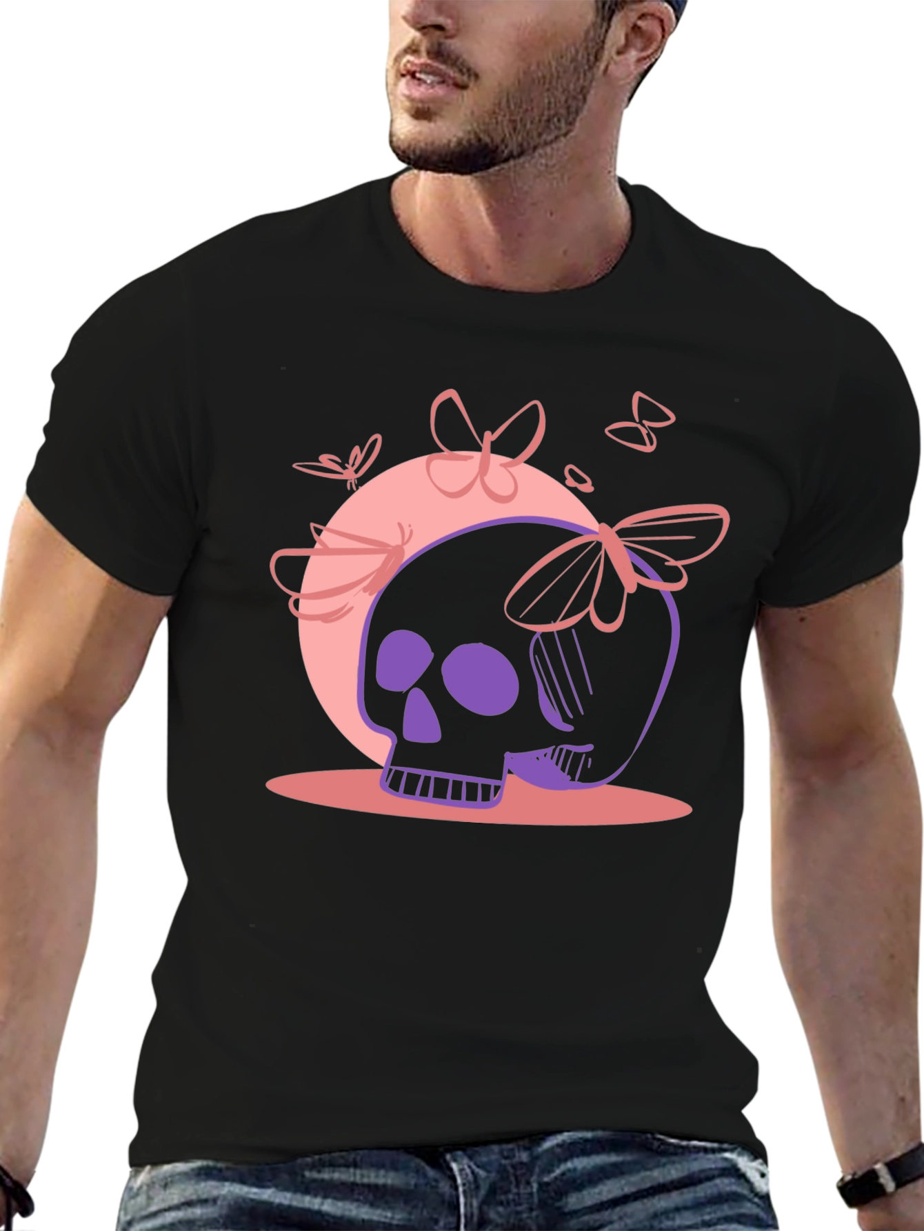 Skull & Butterfly Graphic Tee - Black