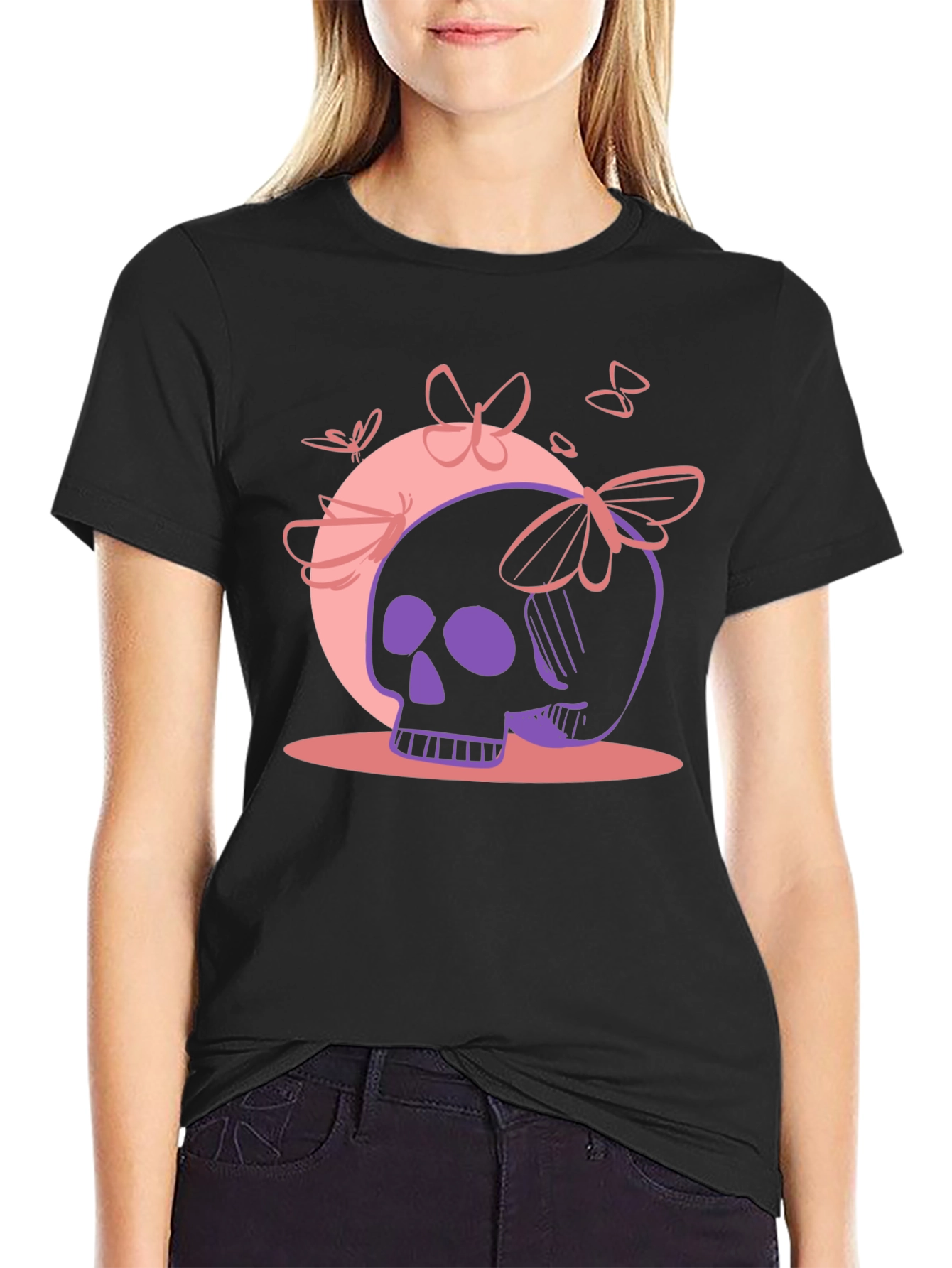 Skull & Butterfly Graphic Tee - Black