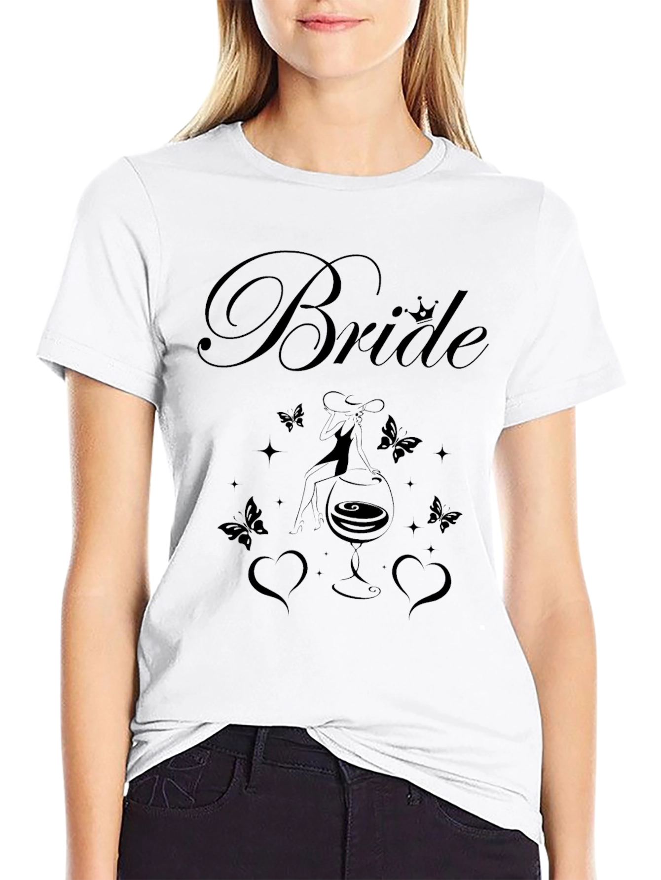Bride Wine Glass Graphic T-Shirt - Black
