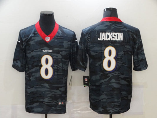 Men's Baltimore Ravens Lamar Jackson #8 Gray Camouflage Game Jerseys
