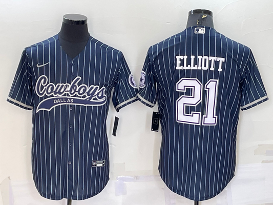 Men's Dallas Cowboys Ezekiel Elliott #21 Navy Player Jerseys Joint Edition