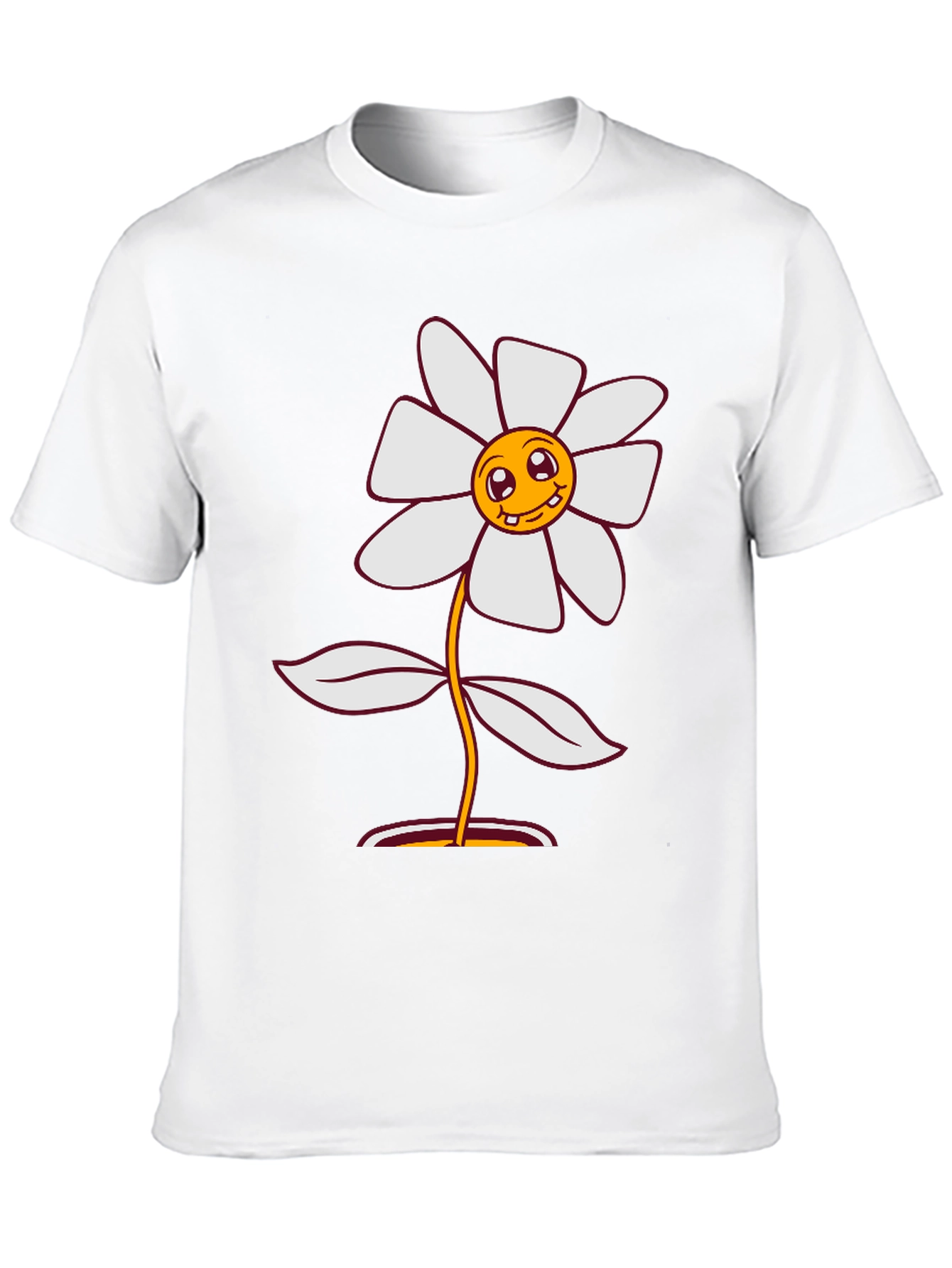 Smiley Flower Graphic Tee - Black Cotton Blend
