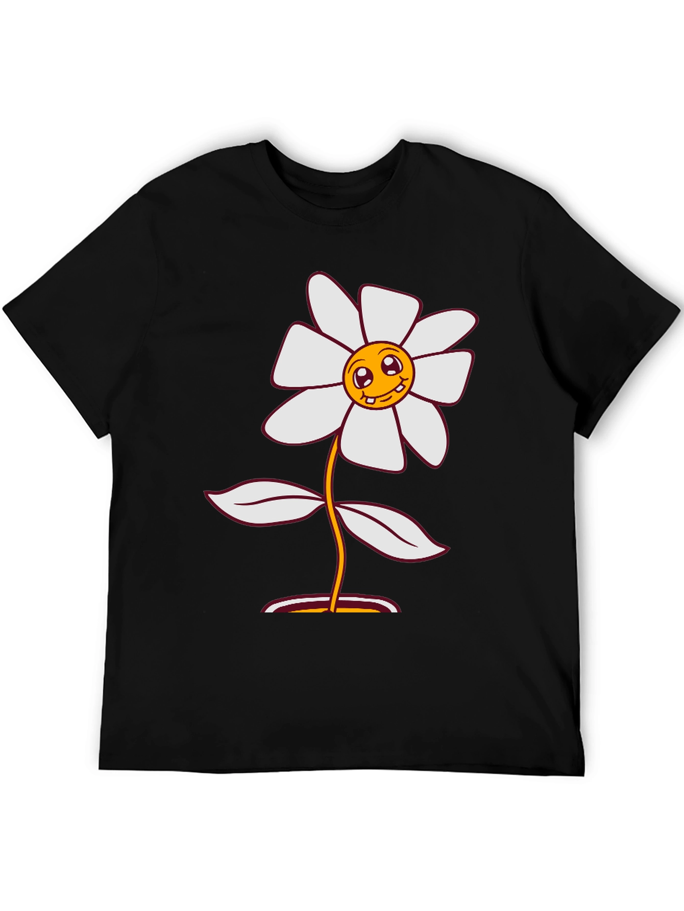 Smiley Flower Graphic Tee - Black Cotton Blend