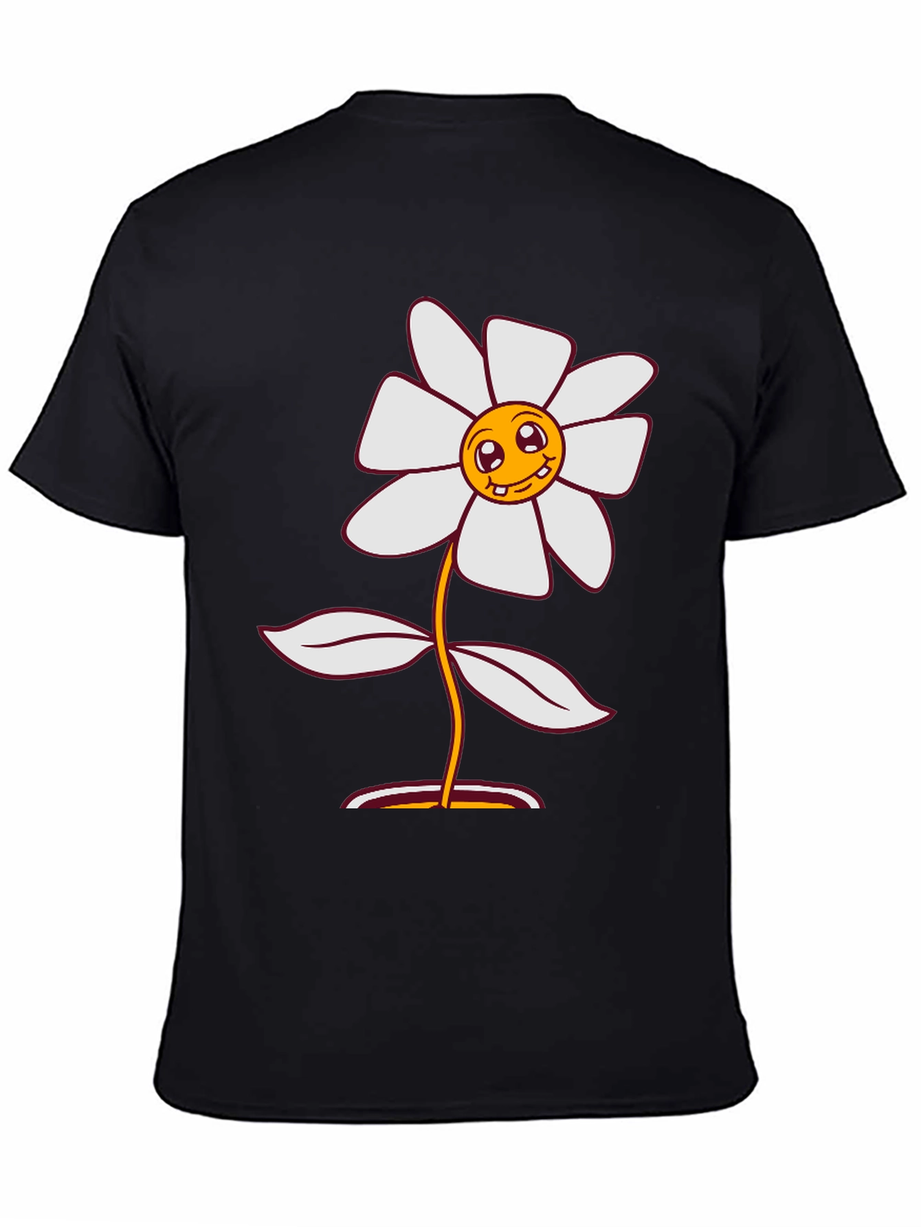 Smiley Flower Graphic Tee - Black Cotton Blend