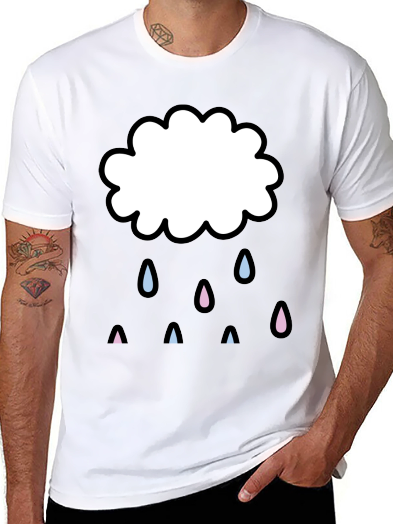 Cute Cloud Graphic Print Black T-Shirt