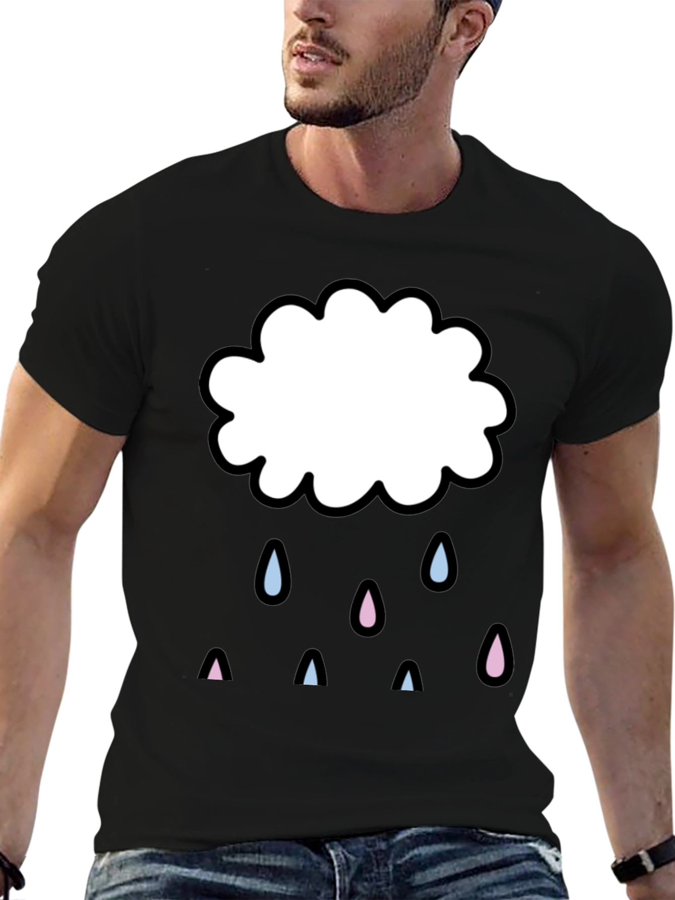 Cute Cloud Graphic Print Black T-Shirt