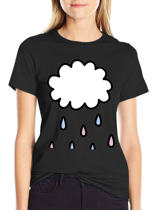 Cute Cloud Graphic Print Black T-Shirt