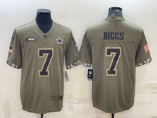 Men's Dallas Cowboys Trevon Diggs #7 Olive 2022 Salute To Service Limited Jerseys