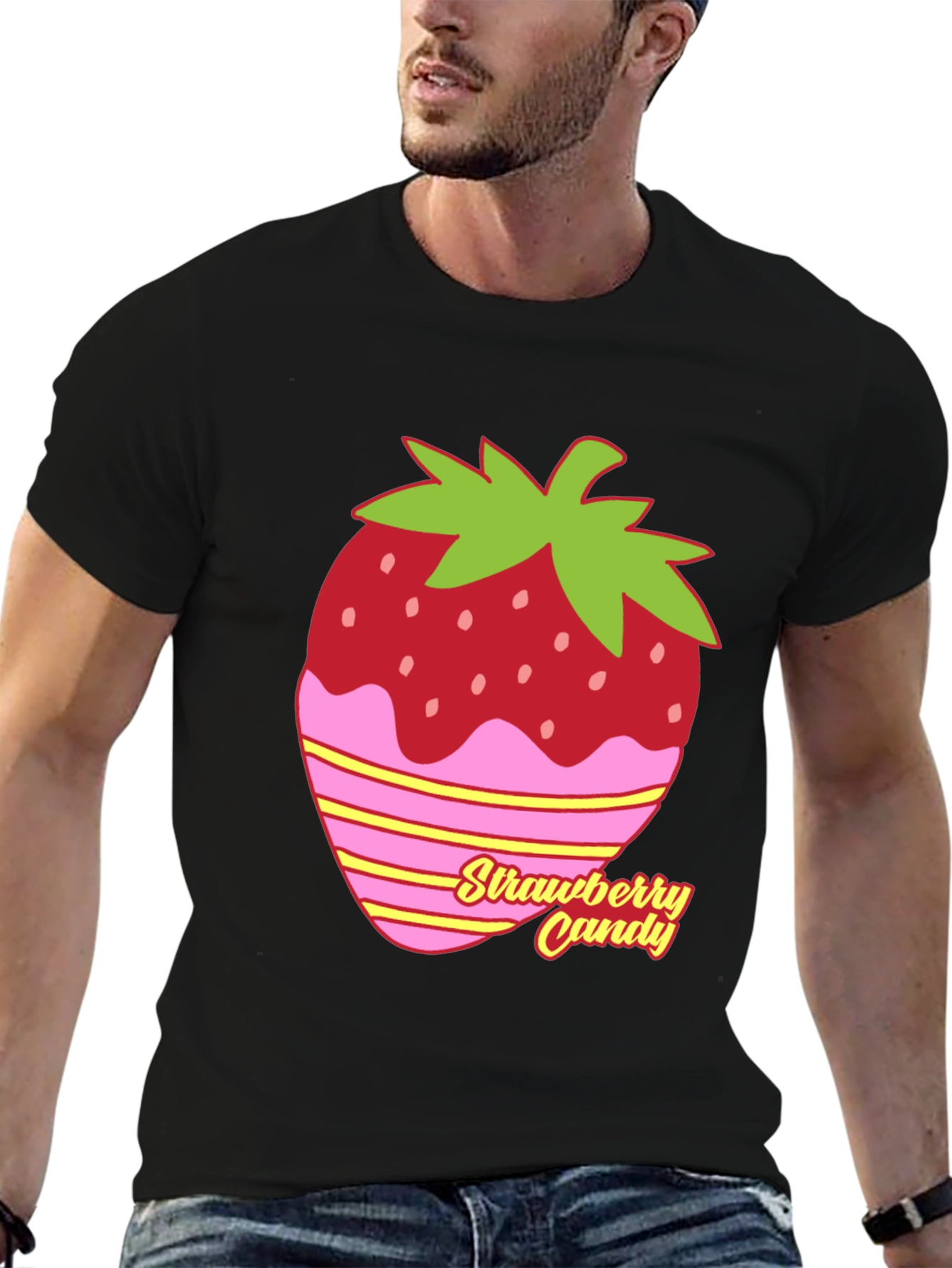 Strawberry Candy Graphic Tee - Black Cotton Blend