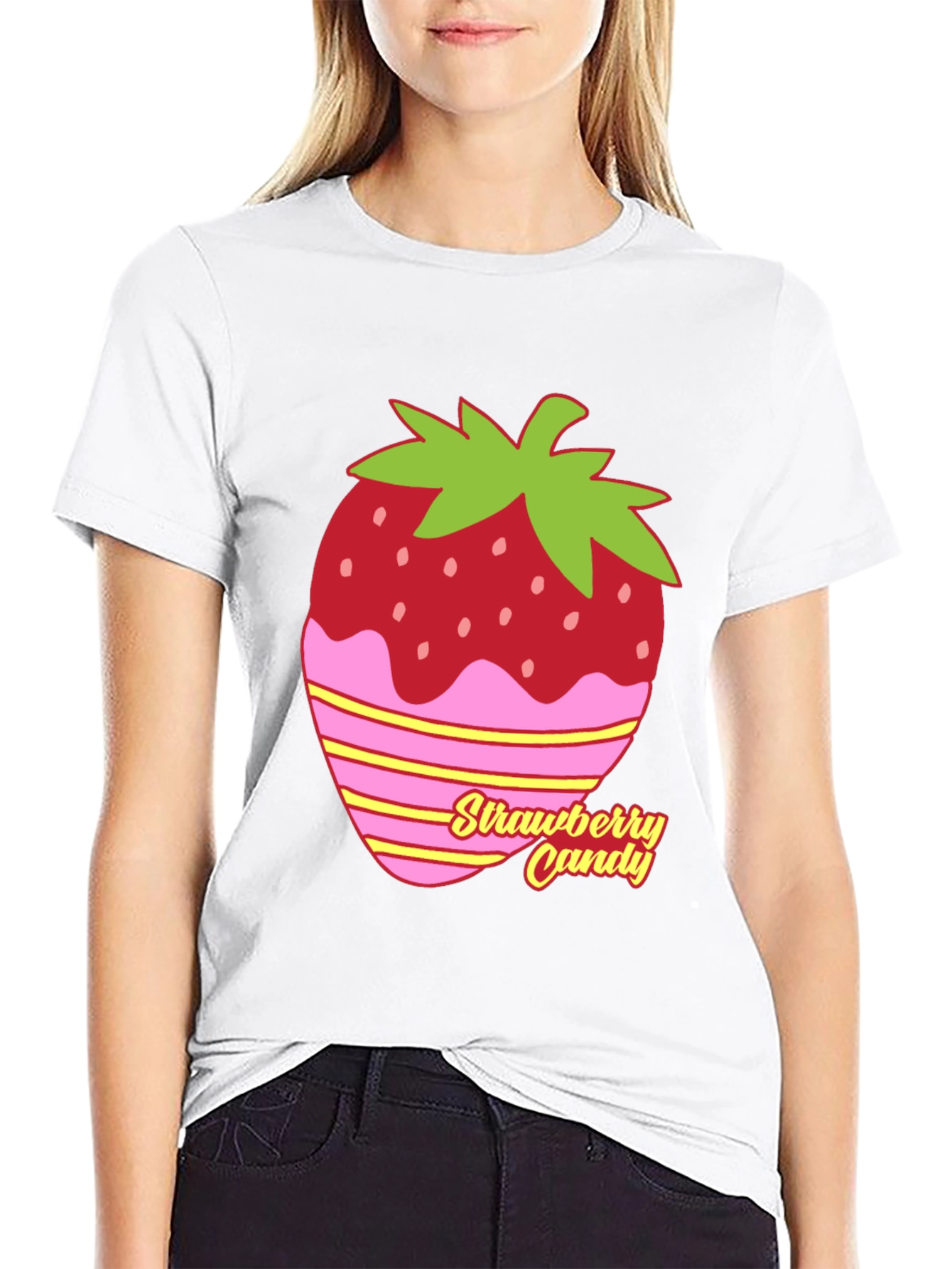 Strawberry Candy Graphic Tee - Black Cotton Blend