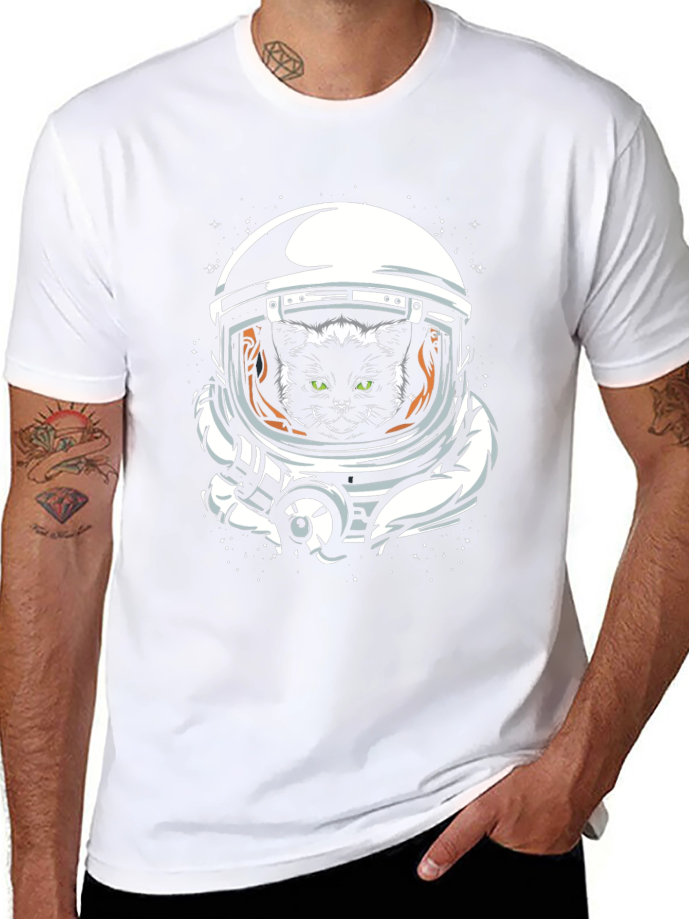 Space Cat T-Shirt - Black Crew Neck Tee