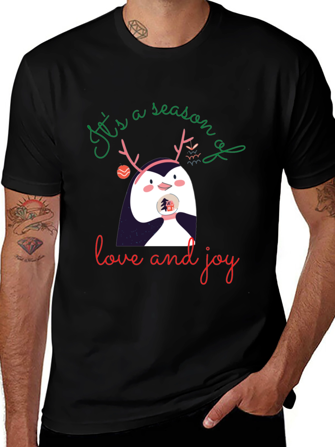 Festive Penguin Season of Love and Joy Graphic Tee