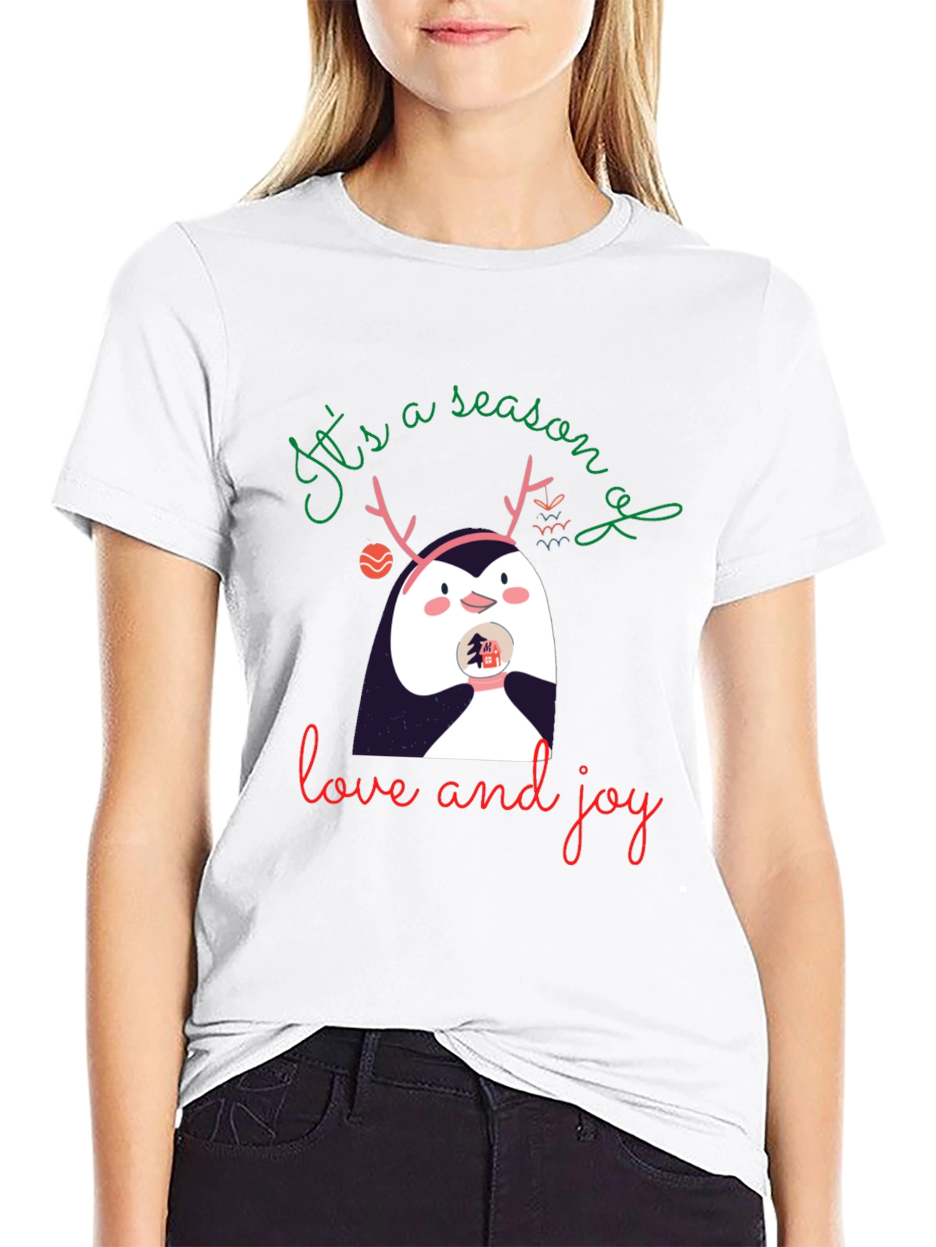 Festive Penguin Season of Love and Joy Graphic Tee