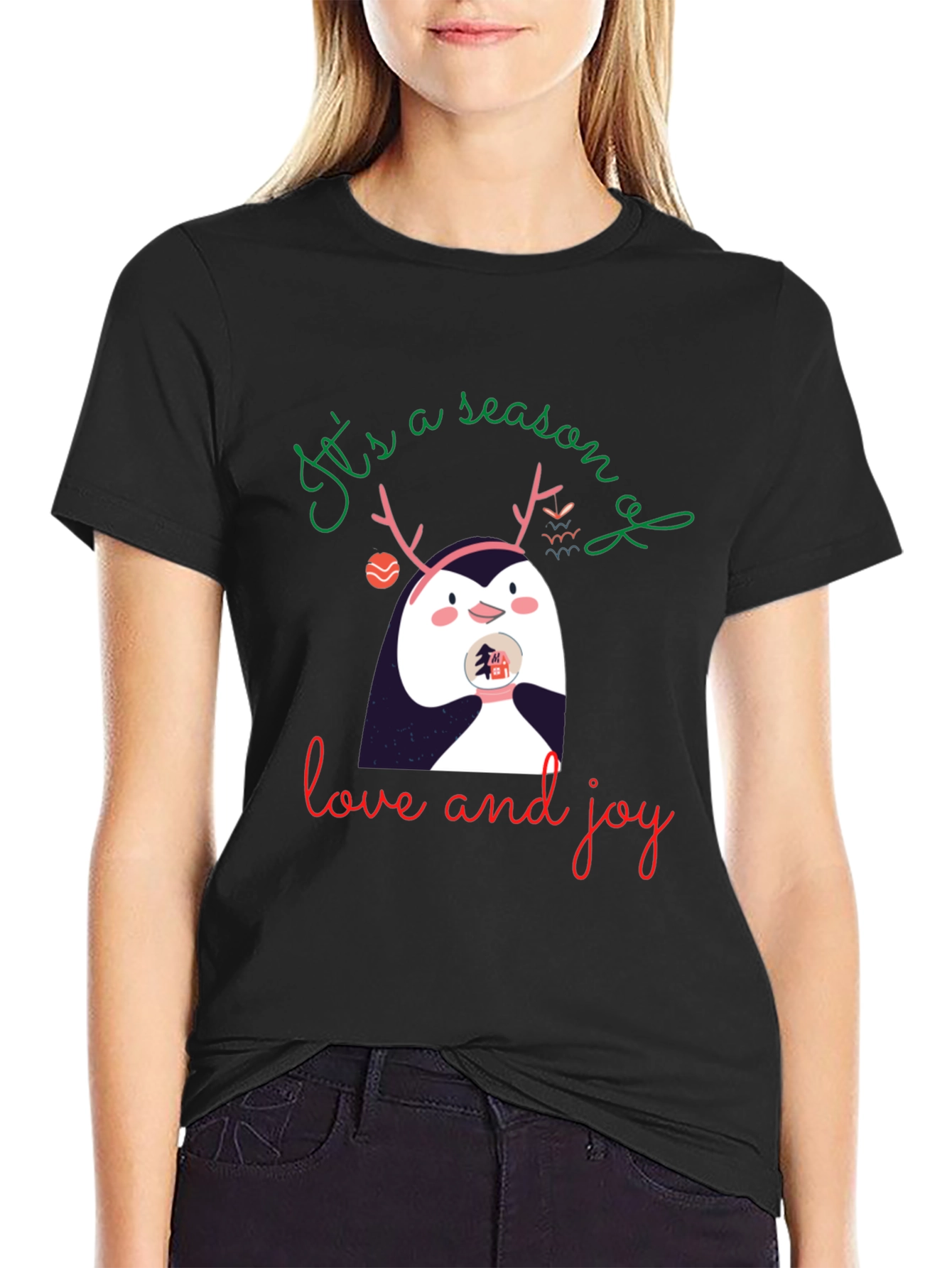 Festive Penguin Season of Love and Joy Graphic Tee