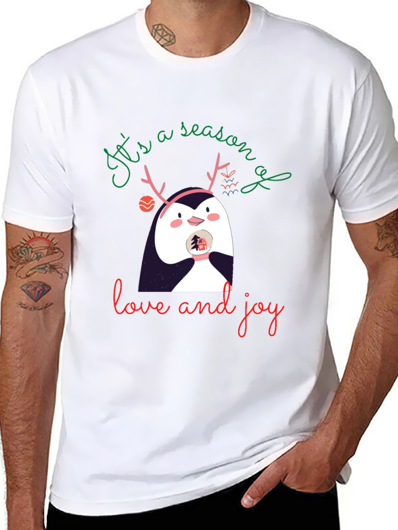 Festive Penguin Season of Love and Joy Graphic Tee
