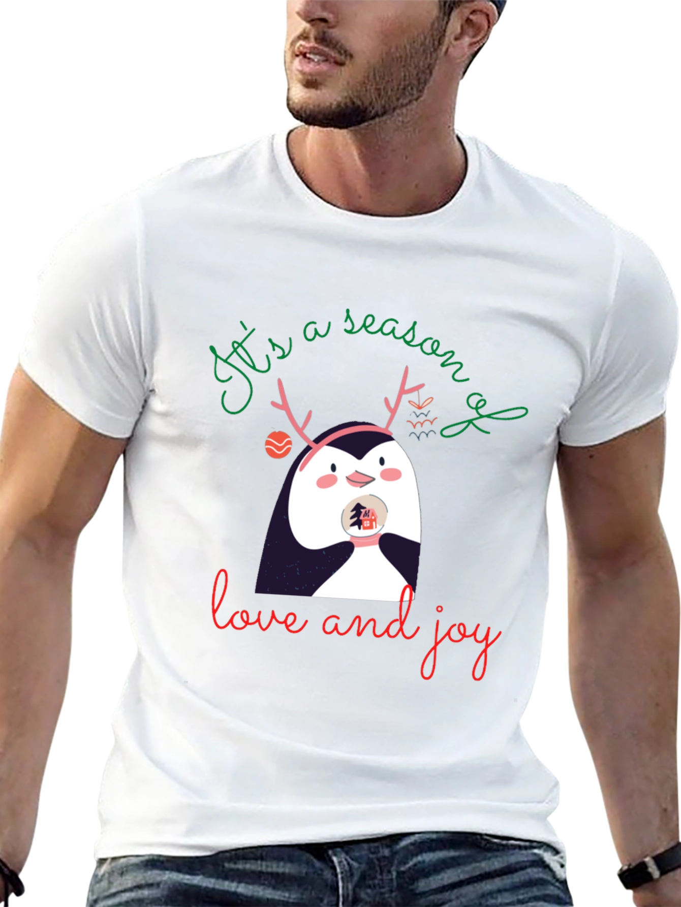 Festive Penguin Season of Love and Joy Graphic Tee