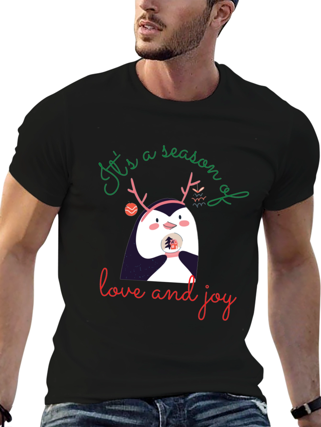 Festive Penguin Season of Love and Joy Graphic Tee