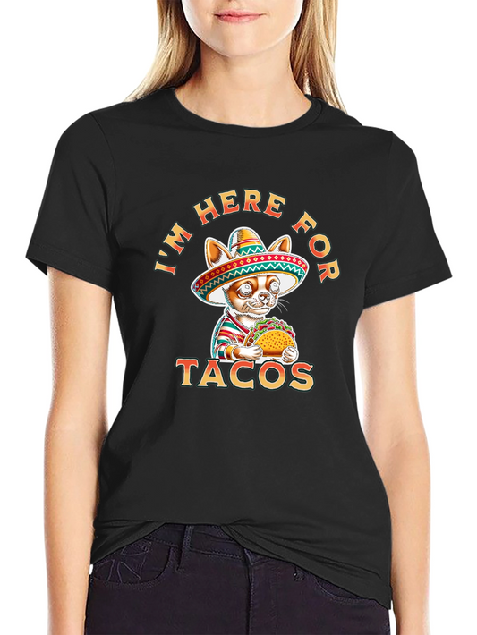 Taco Cat Graphic Tee - Im Here For Tacos Black T-Shirt