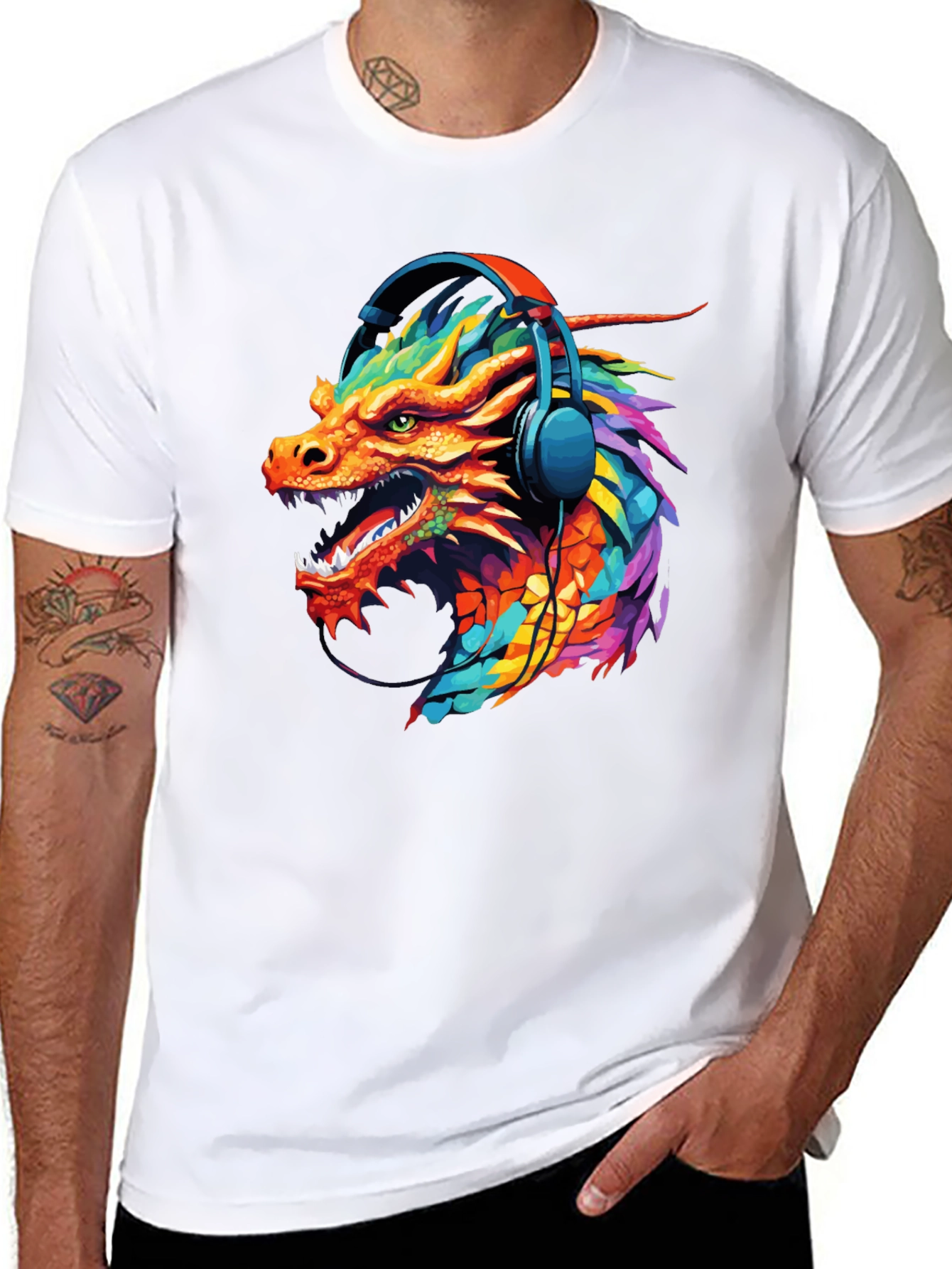 Dragon Headphone Graphic Black T-Shirt