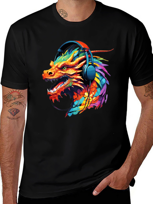 Dragon Headphone Graphic Black T-Shirt