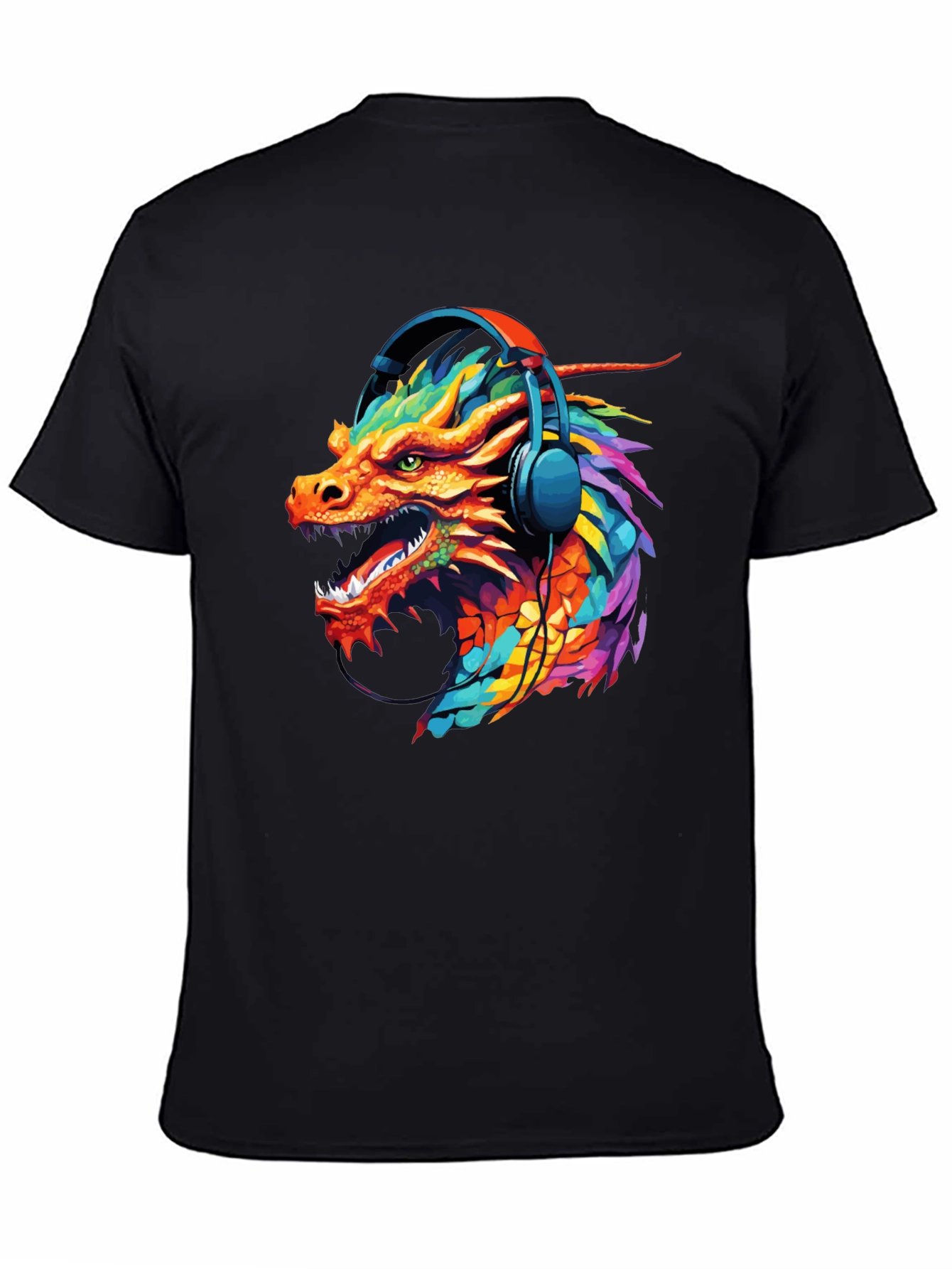 Dragon Headphone Graphic Black T-Shirt