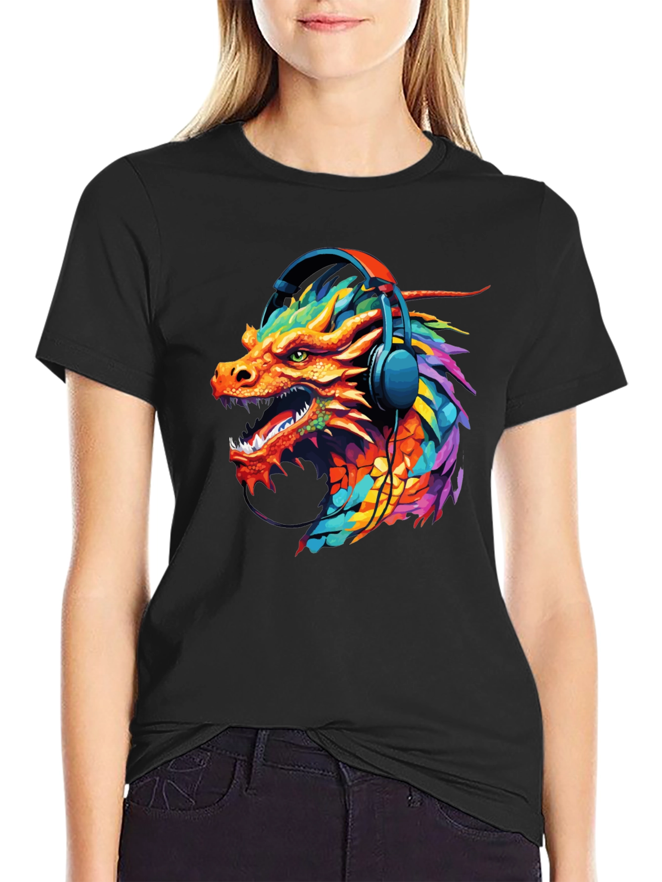 Dragon Headphone Graphic Black T-Shirt