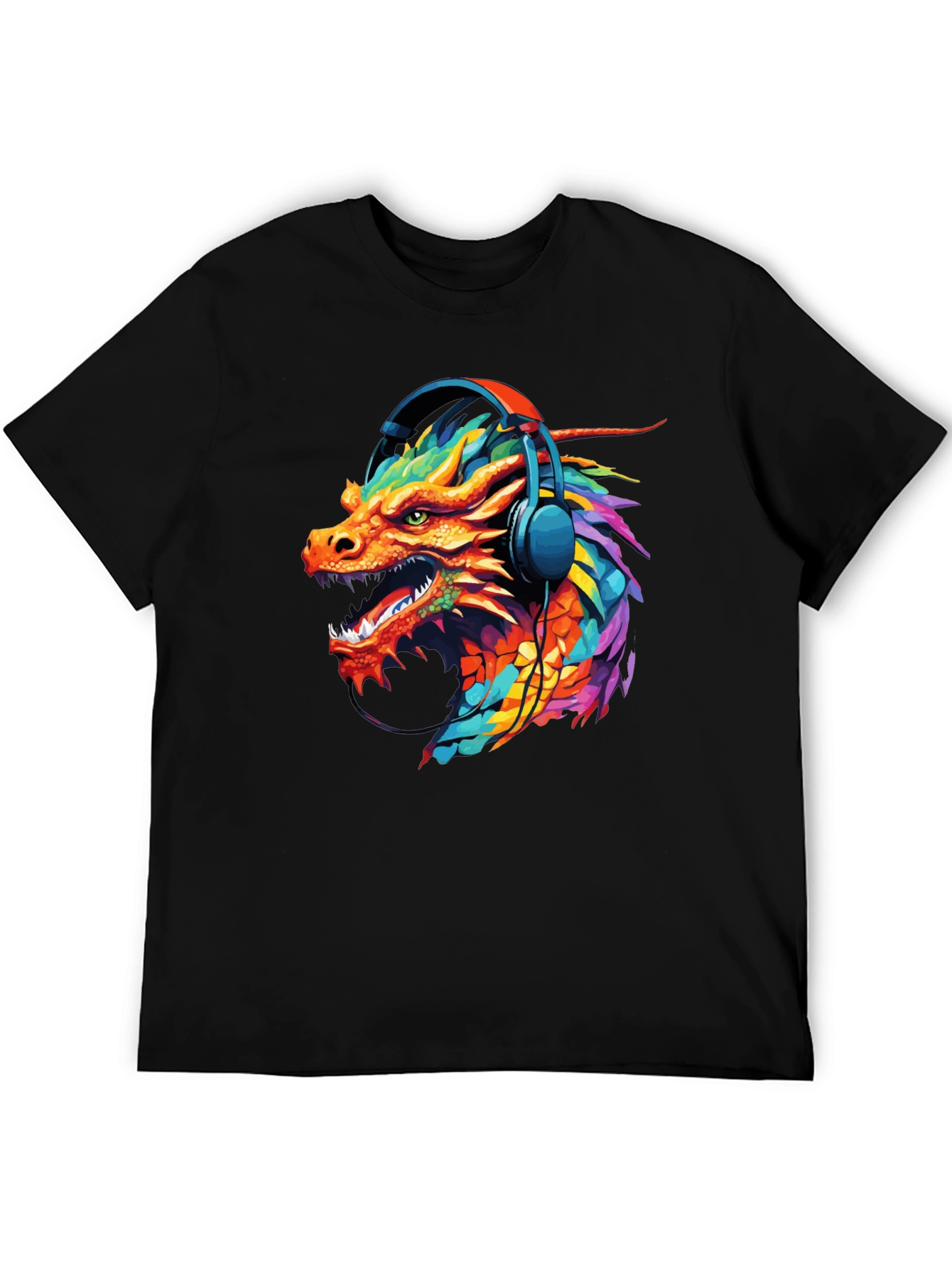 Dragon Headphone Graphic Black T-Shirt