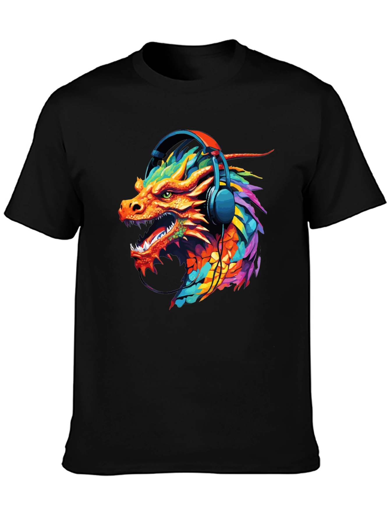 Dragon Headphone Graphic Black T-Shirt