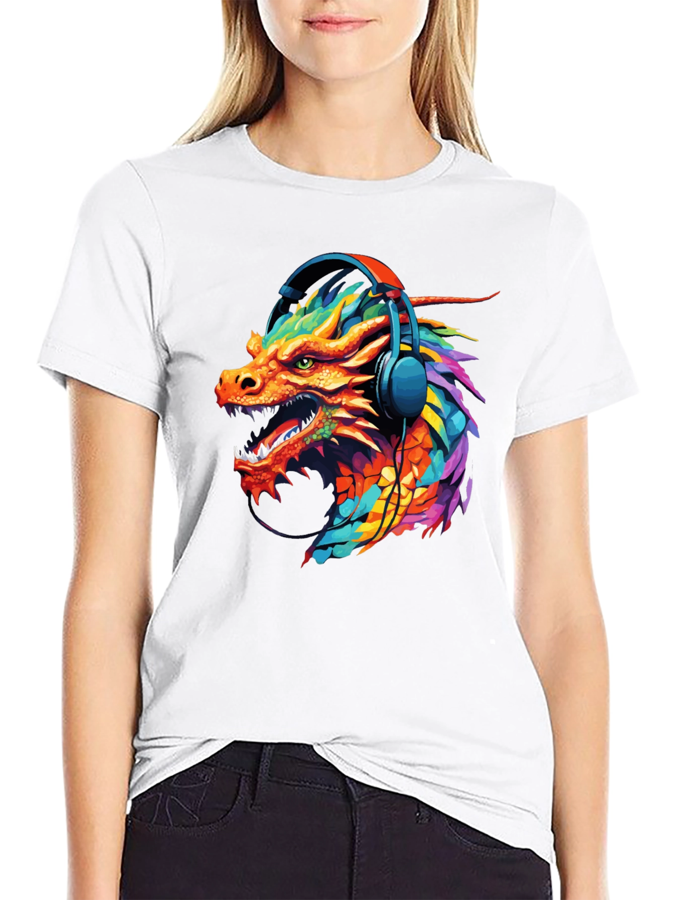 Dragon Headphone Graphic Black T-Shirt