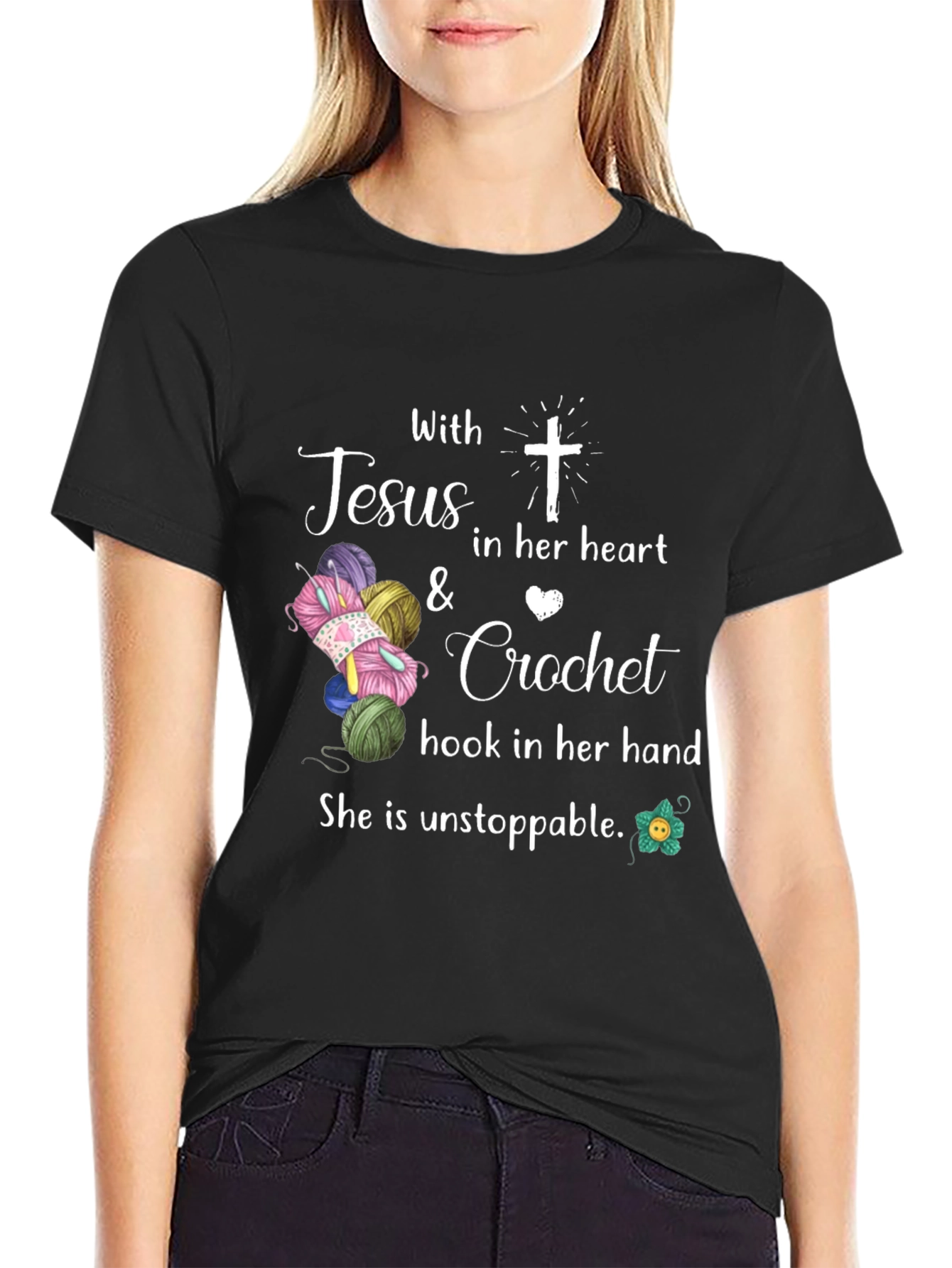 Jesus Crochet T-Shirt - Unstoppable Faith & Crafting