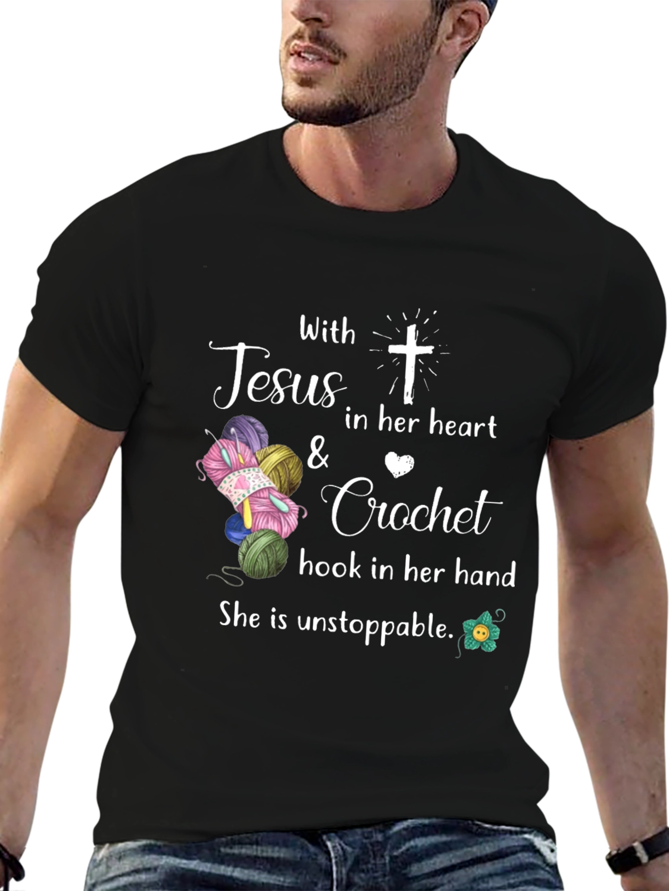Jesus Crochet T-Shirt - Unstoppable Faith & Crafting
