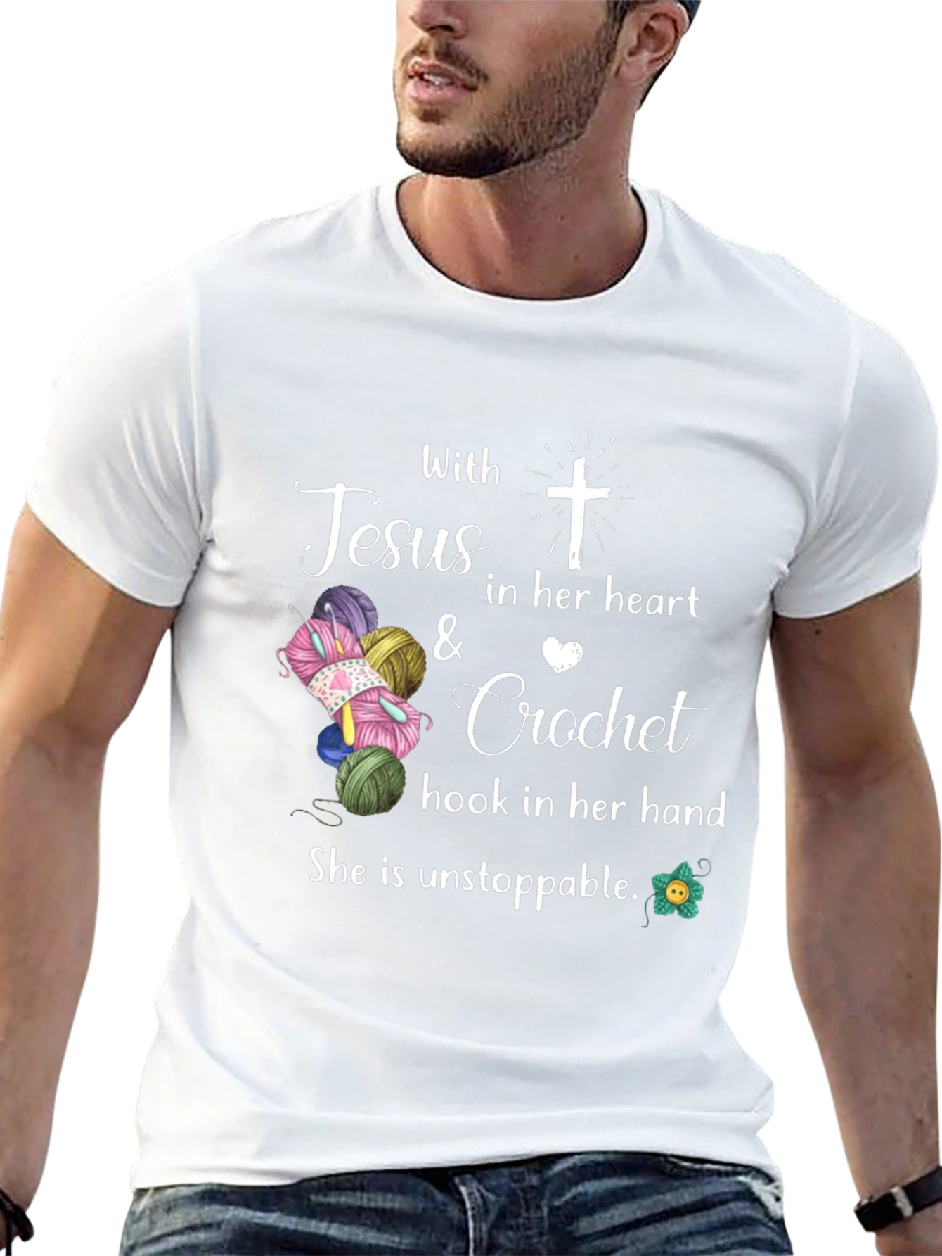 Jesus Crochet T-Shirt - Unstoppable Faith & Crafting
