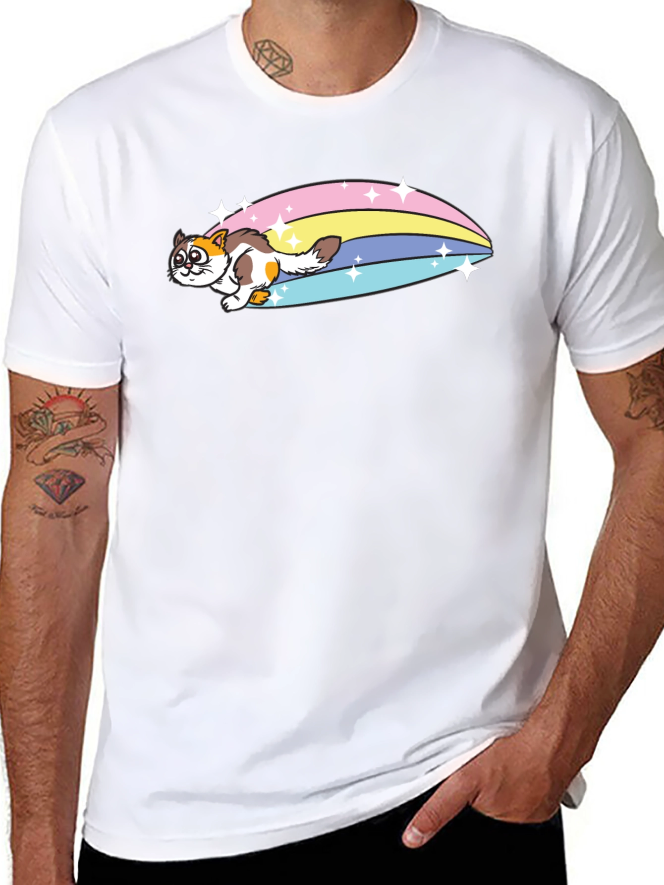 Rainbow Cat T-Shirt - Fun Graphic Tee