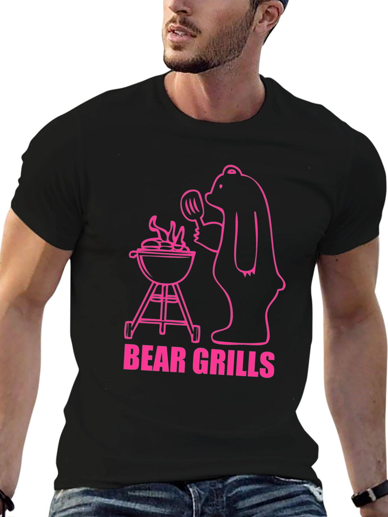 Bear Grills Graphic T-Shirt - Funny BBQ Bear