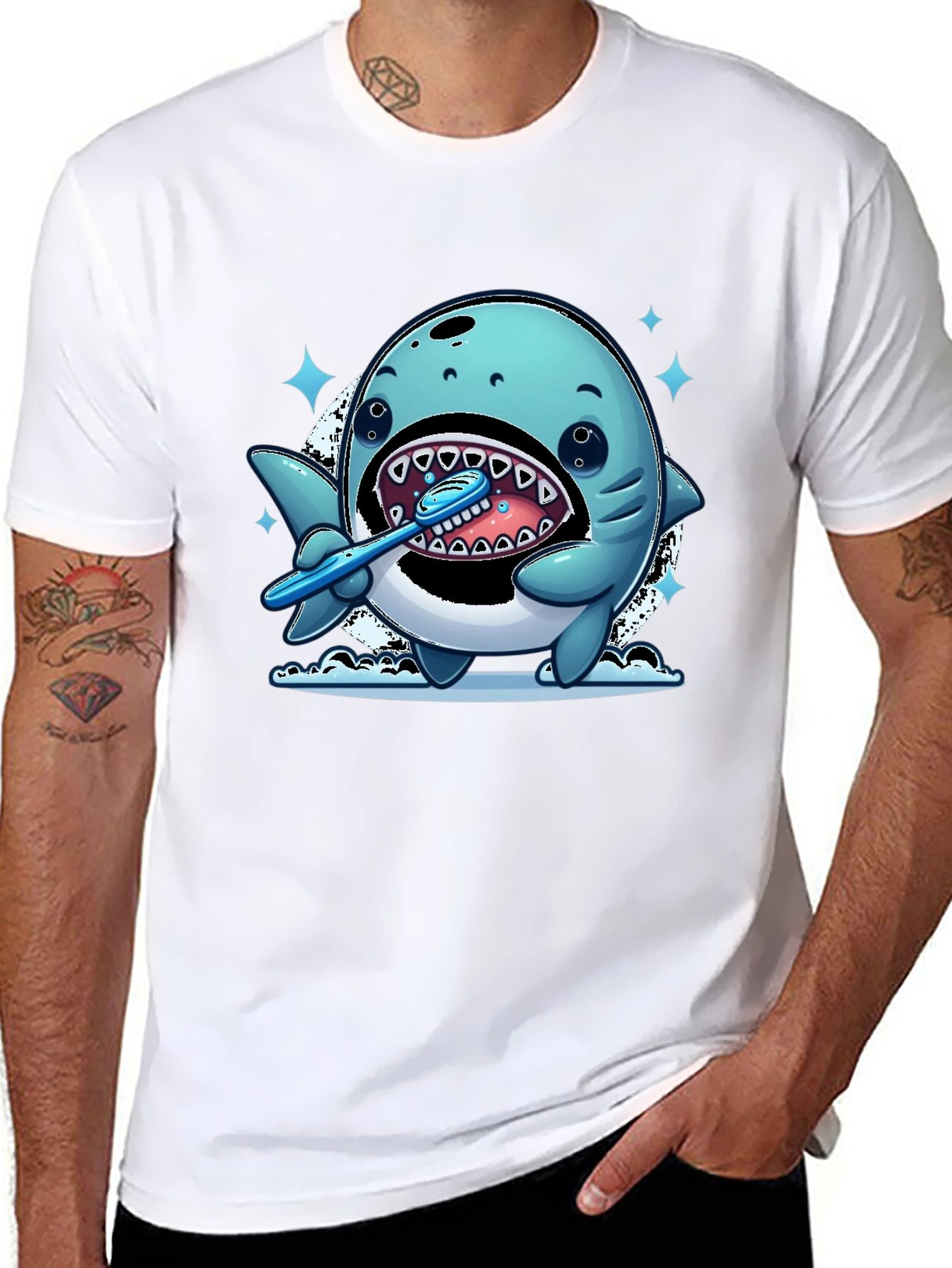 Shark Brushing Teeth Graphic Tee