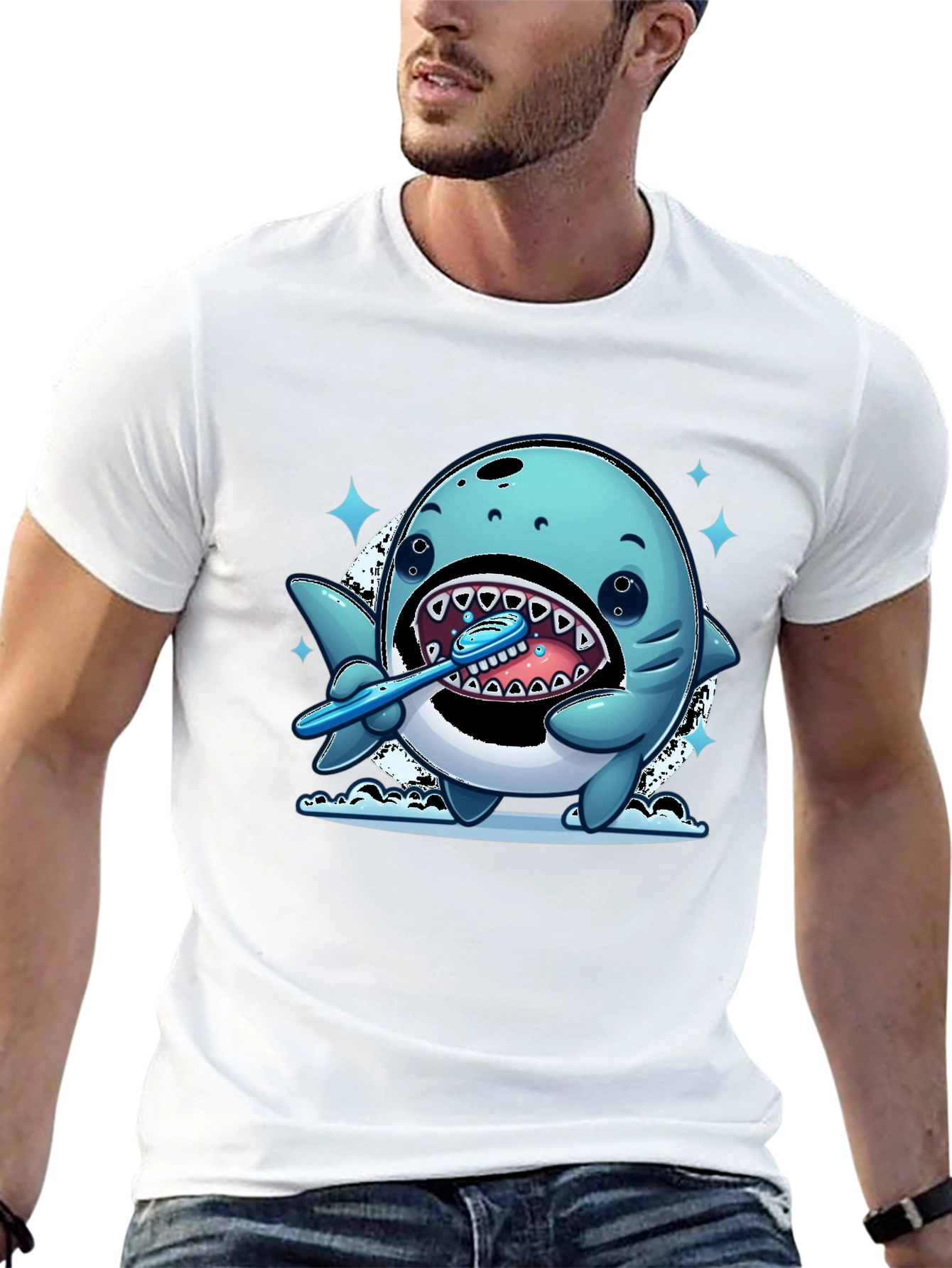 Shark Brushing Teeth Graphic Tee