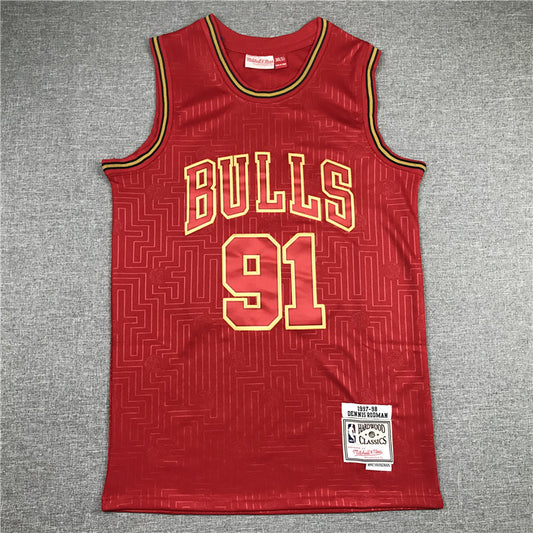 Men's Chicago Bulls Dennis Rodman #91 Red Hardwood Classics Swingman Jerseys