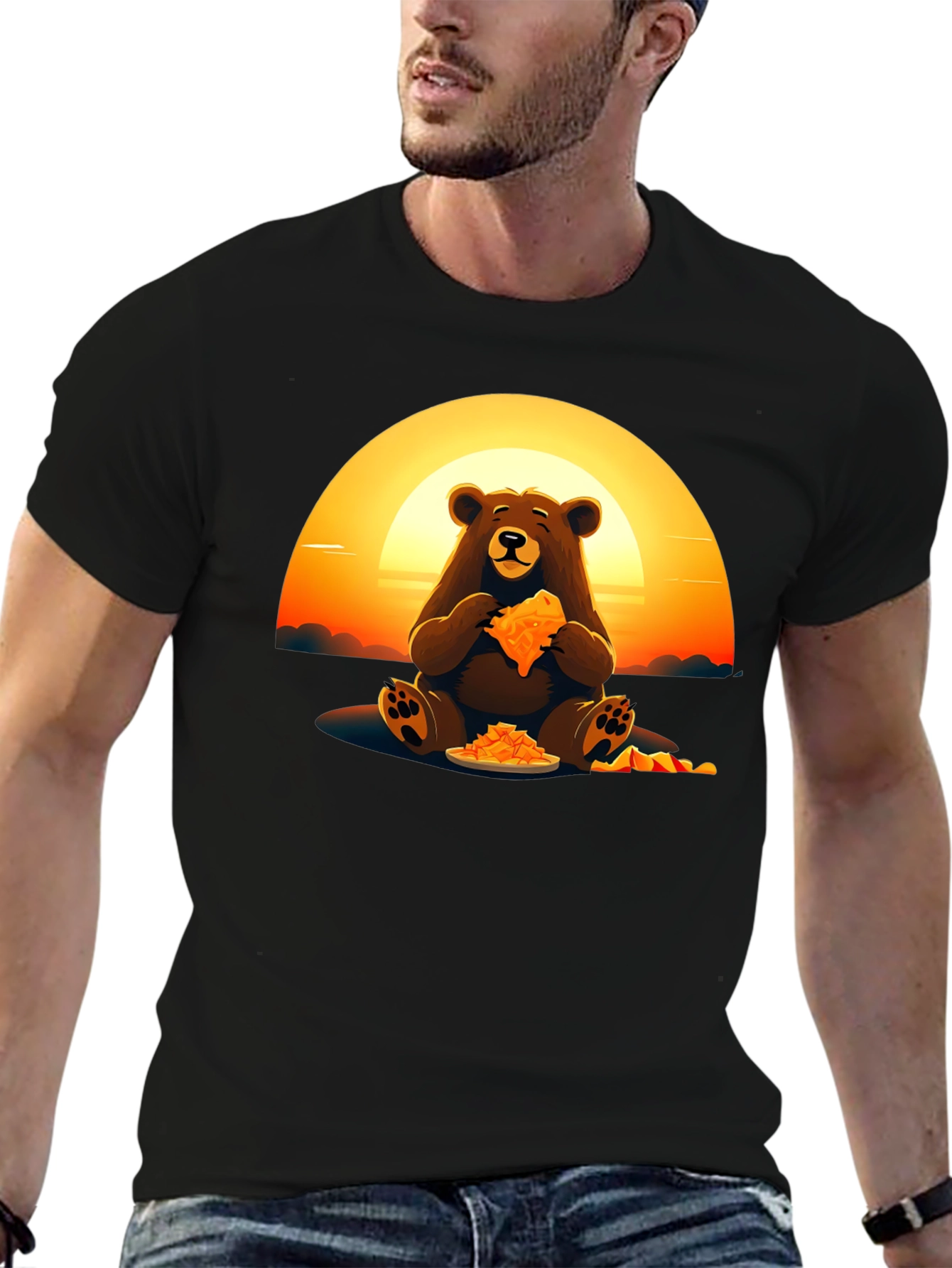 Bear Eating Pizza Graphic Tee