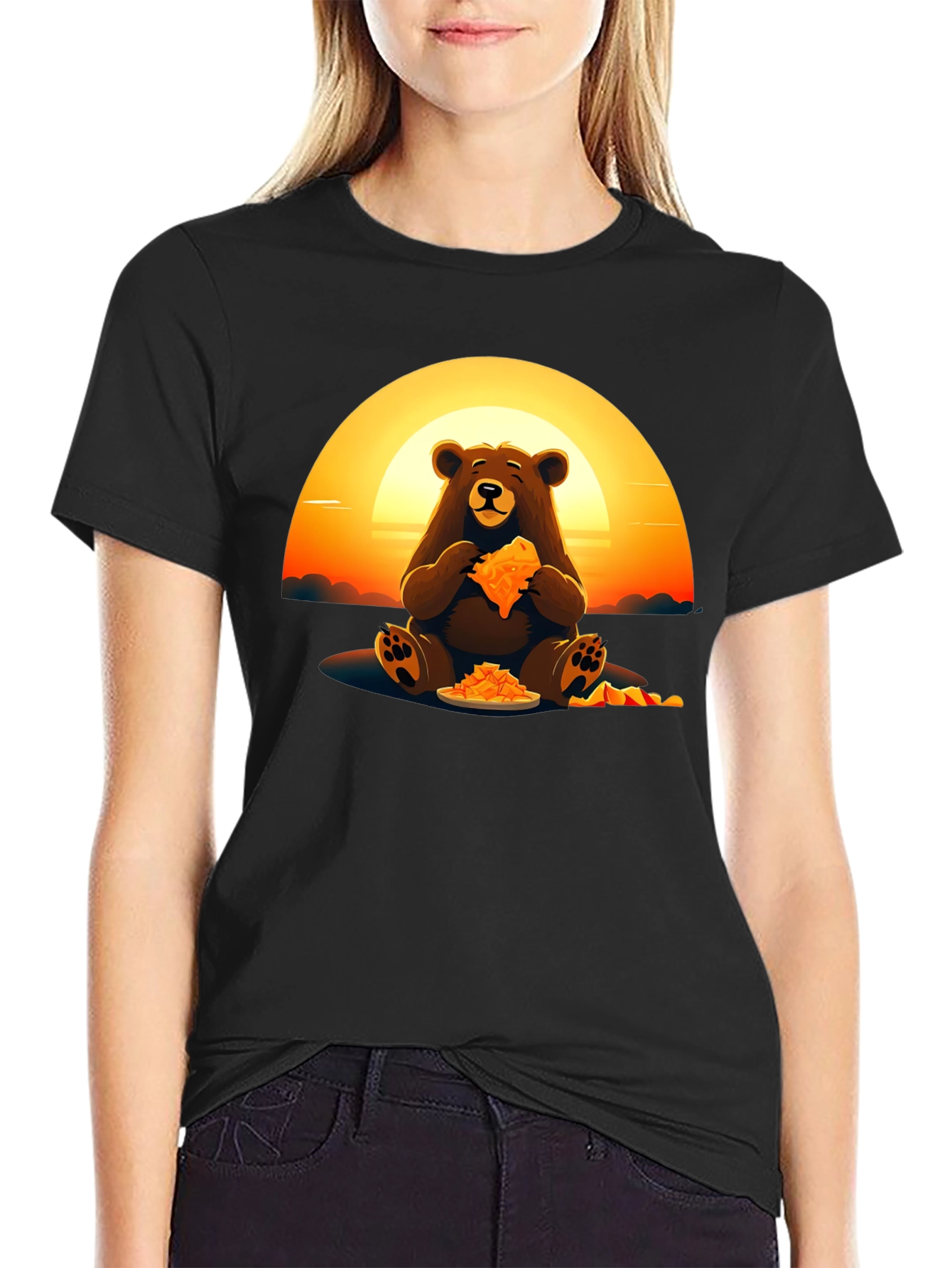 Bear Eating Pizza Graphic Tee