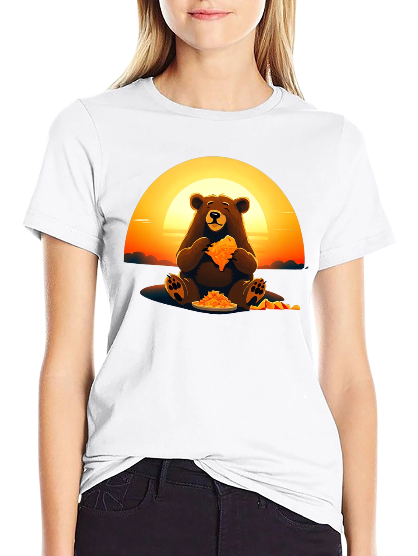 Bear Eating Pizza Graphic Tee