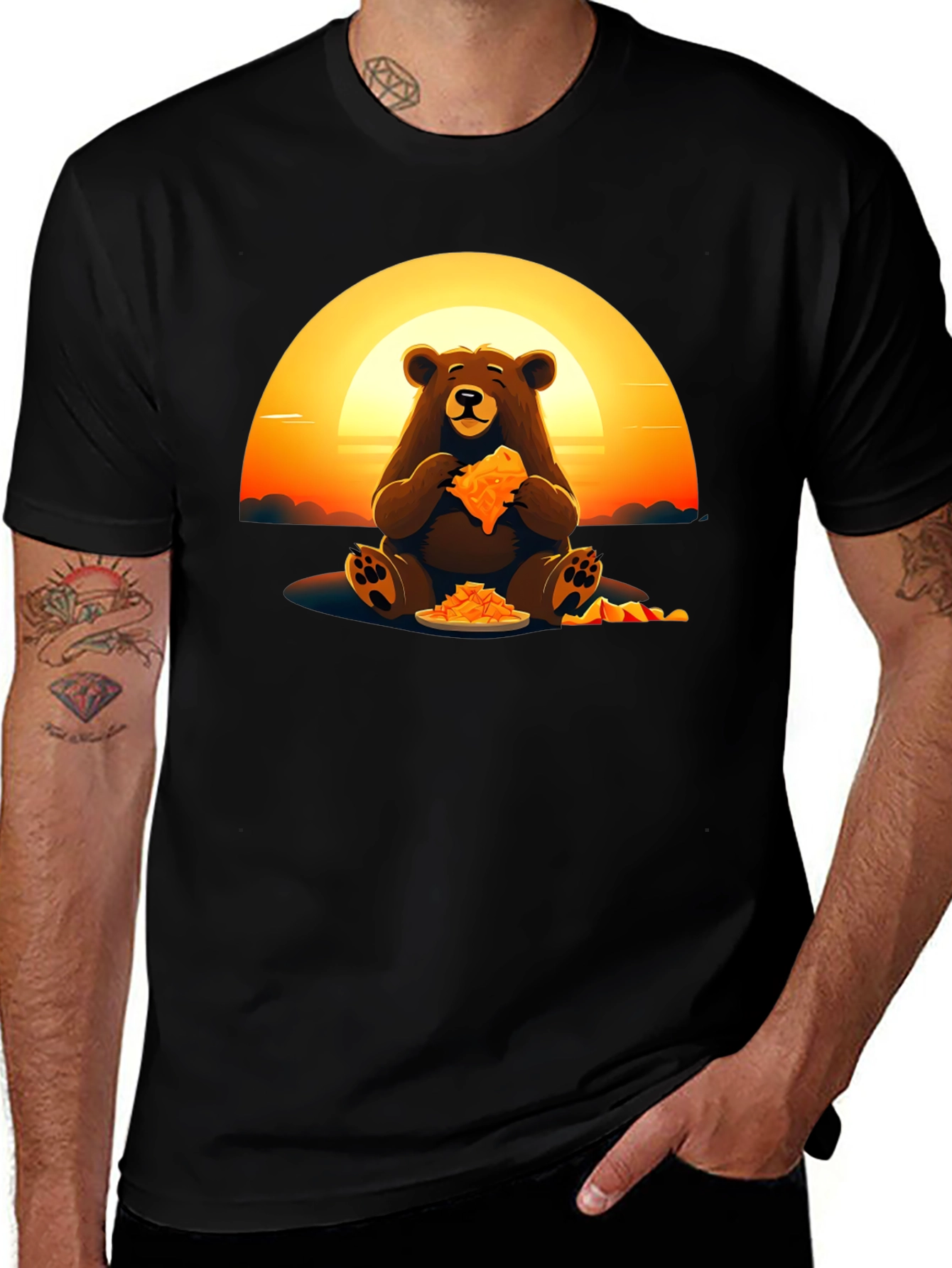 Bear Eating Pizza Graphic Tee