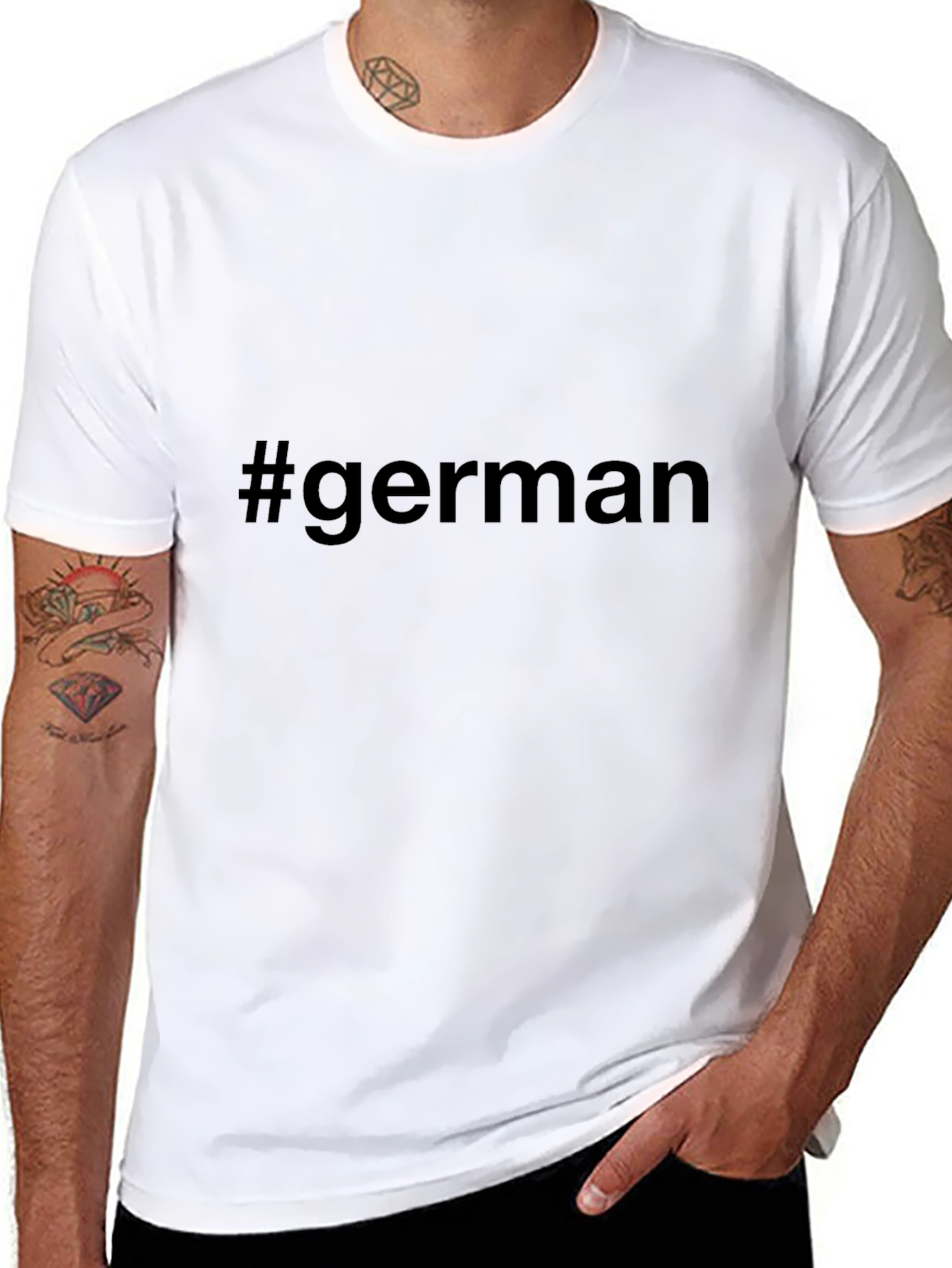 #German Black Short Sleeve T-Shirt Casual Style