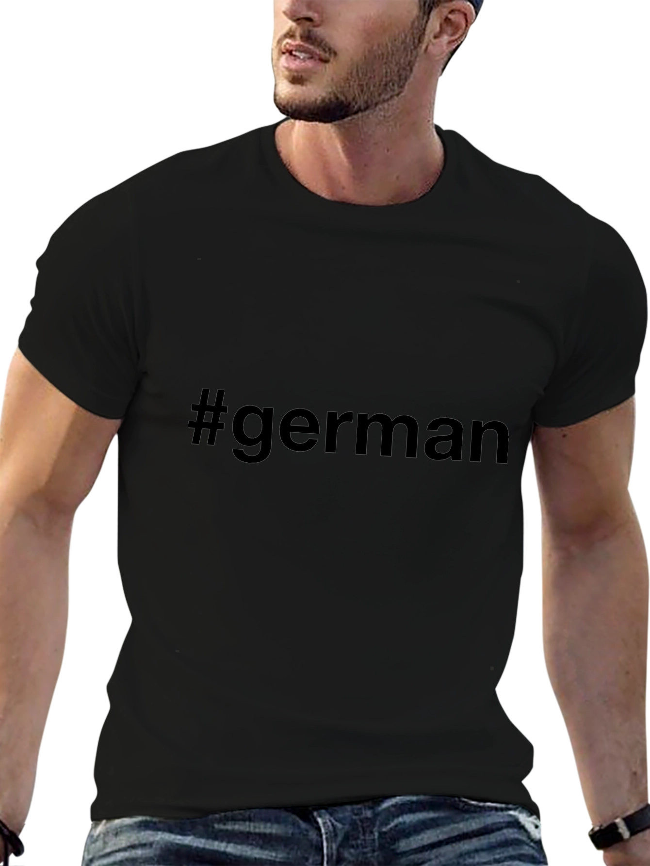 #German Black Short Sleeve T-Shirt Casual Style