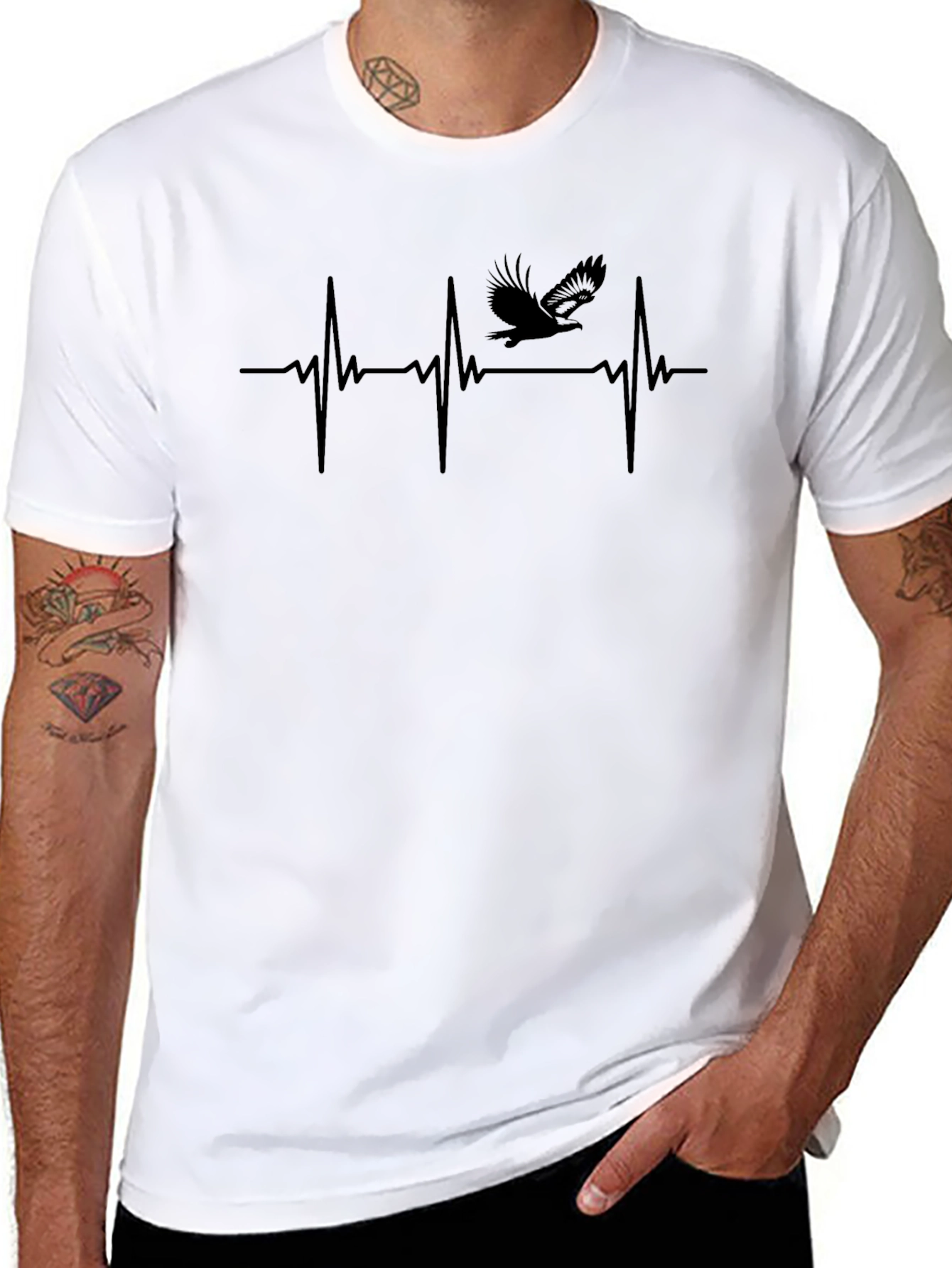 Eagle Heartbeat Graphic Print Tee - Black