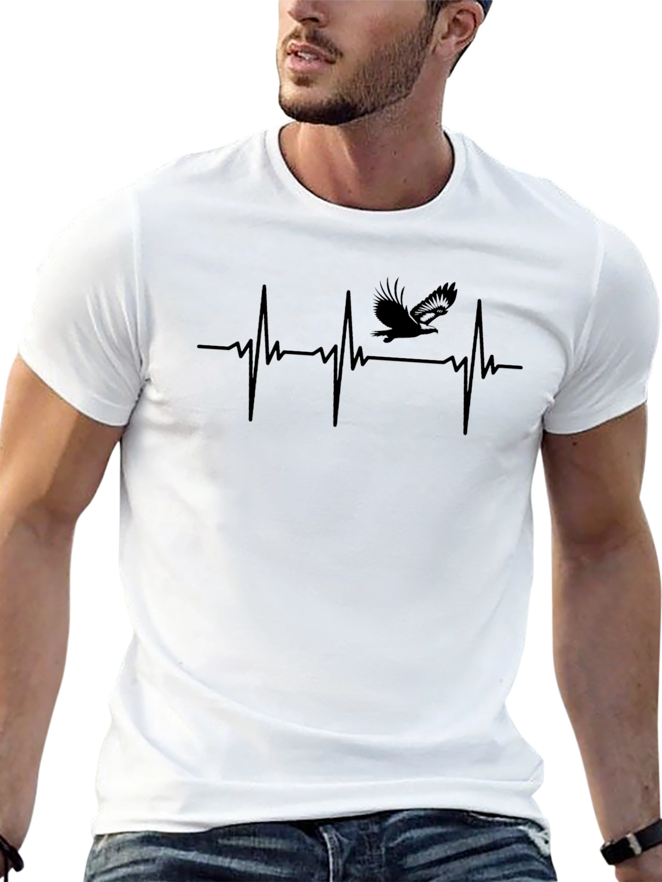 Eagle Heartbeat Graphic Print Tee - Black