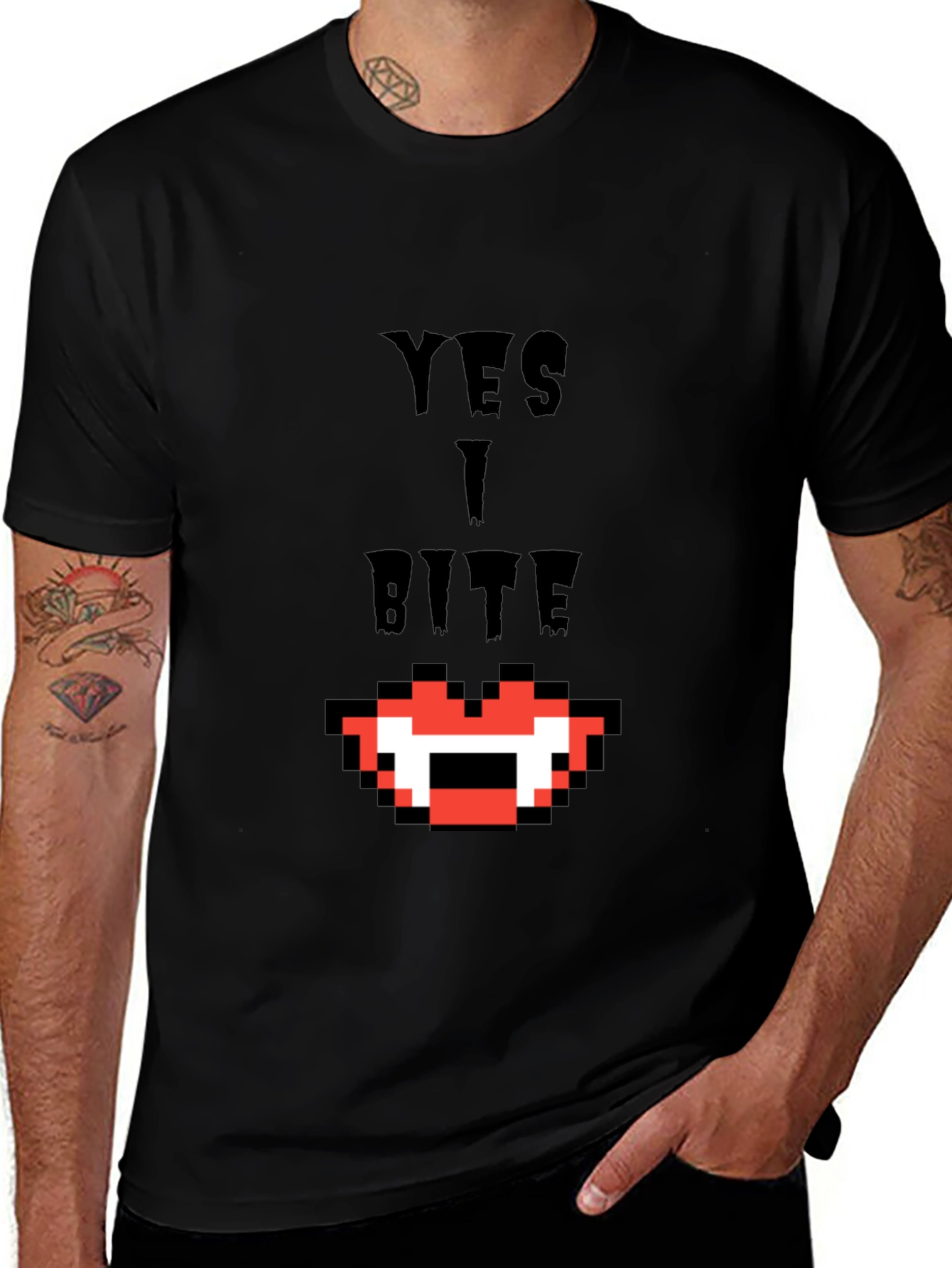 Yes I Bite T-Shirt - Pixel Vampire Fangs