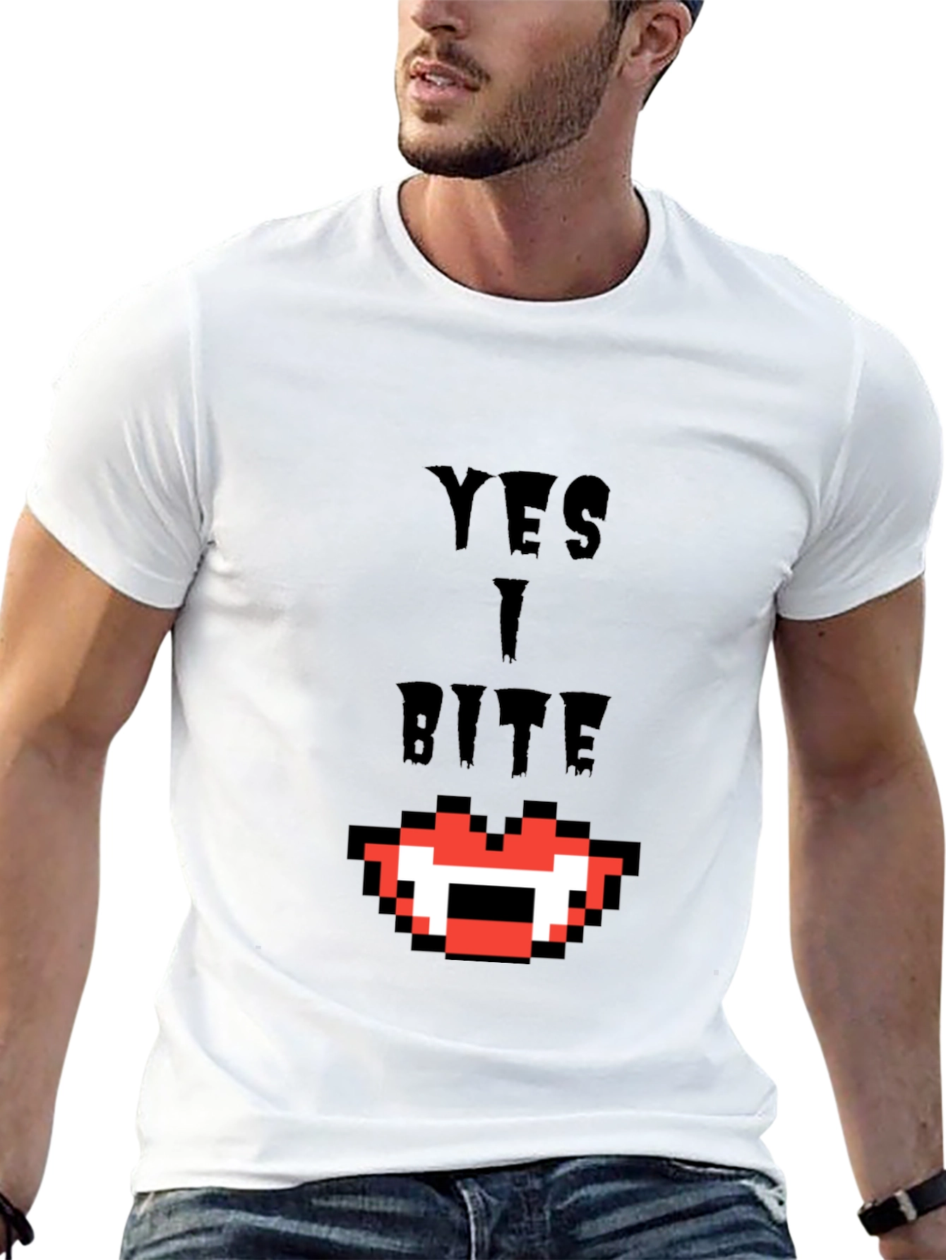 Yes I Bite T-Shirt - Pixel Vampire Fangs